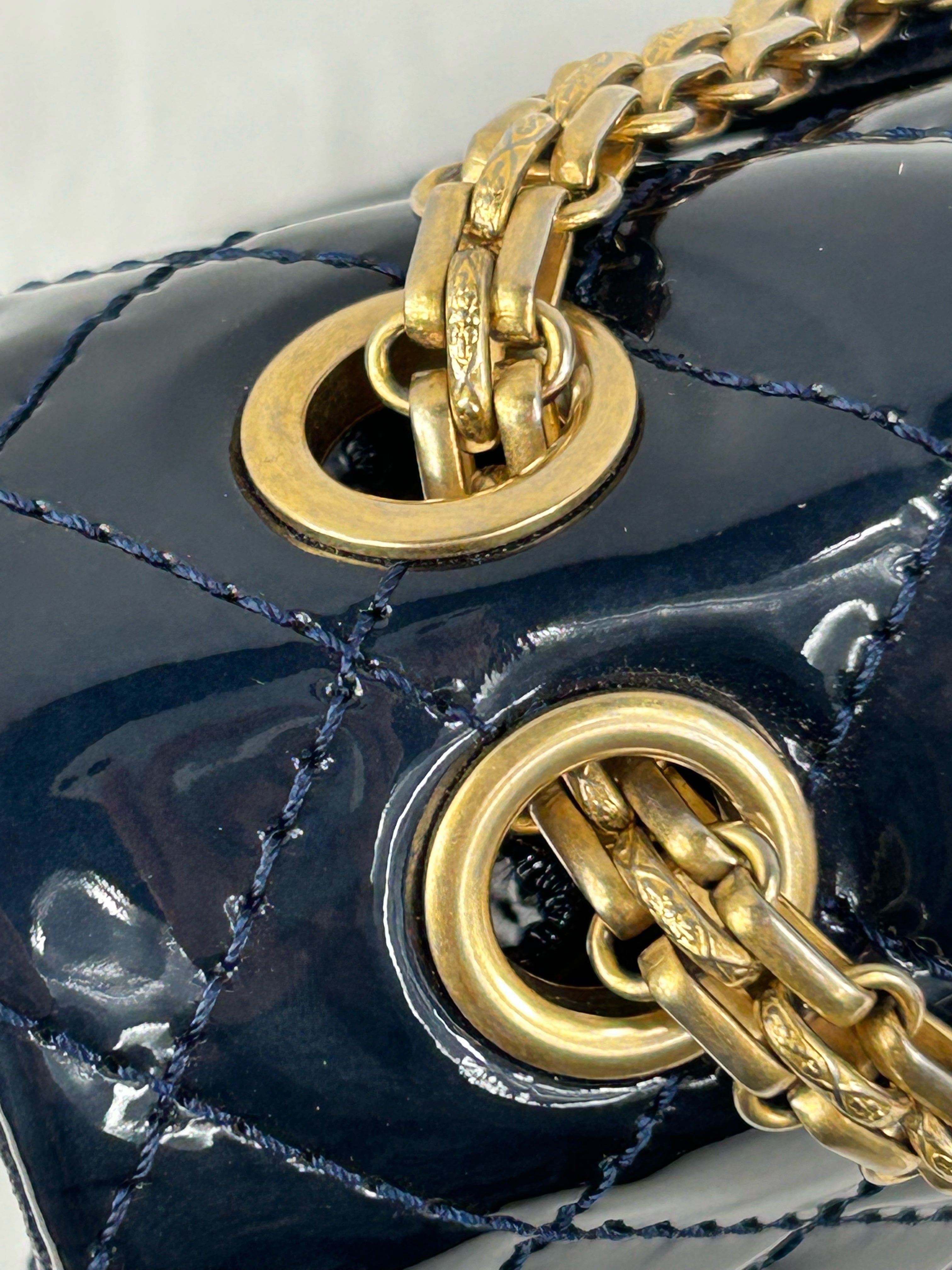 Chanel Dark Navy Blue Patent Quilted Reissue Flap W/AGHW