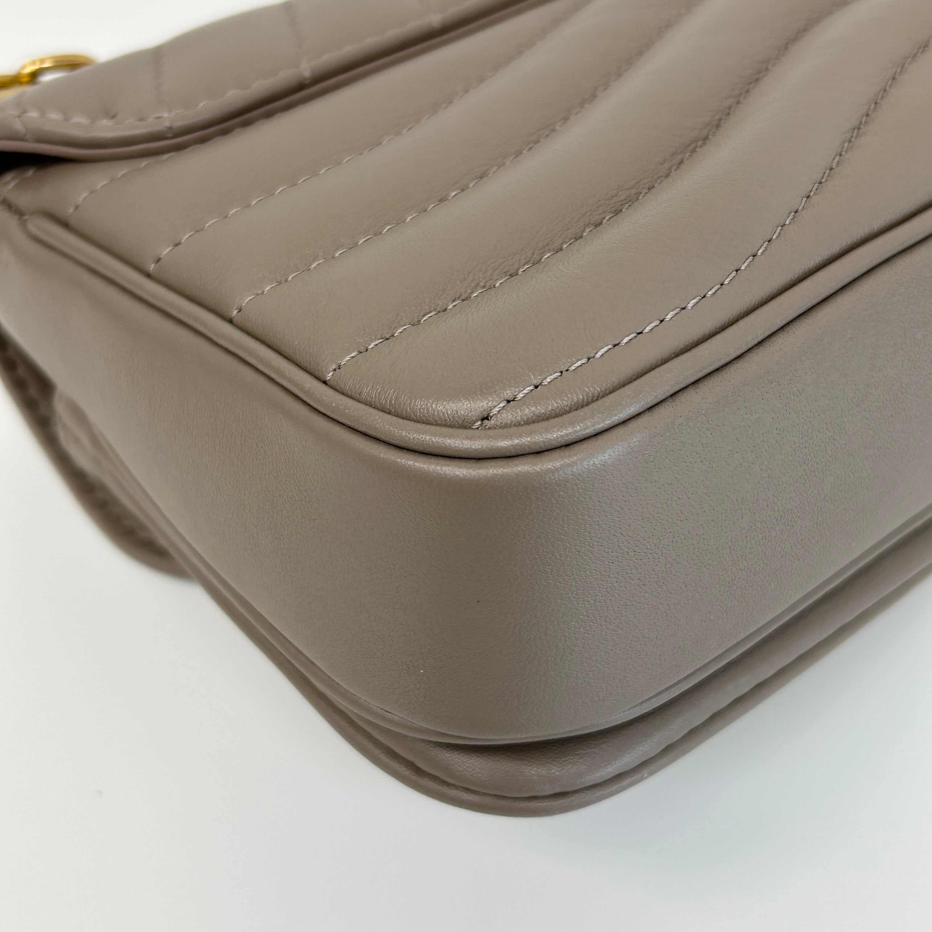 Taupe Quilted Calfskin Leather New Wave Chain PM Bag w/GHW - Haute Classics