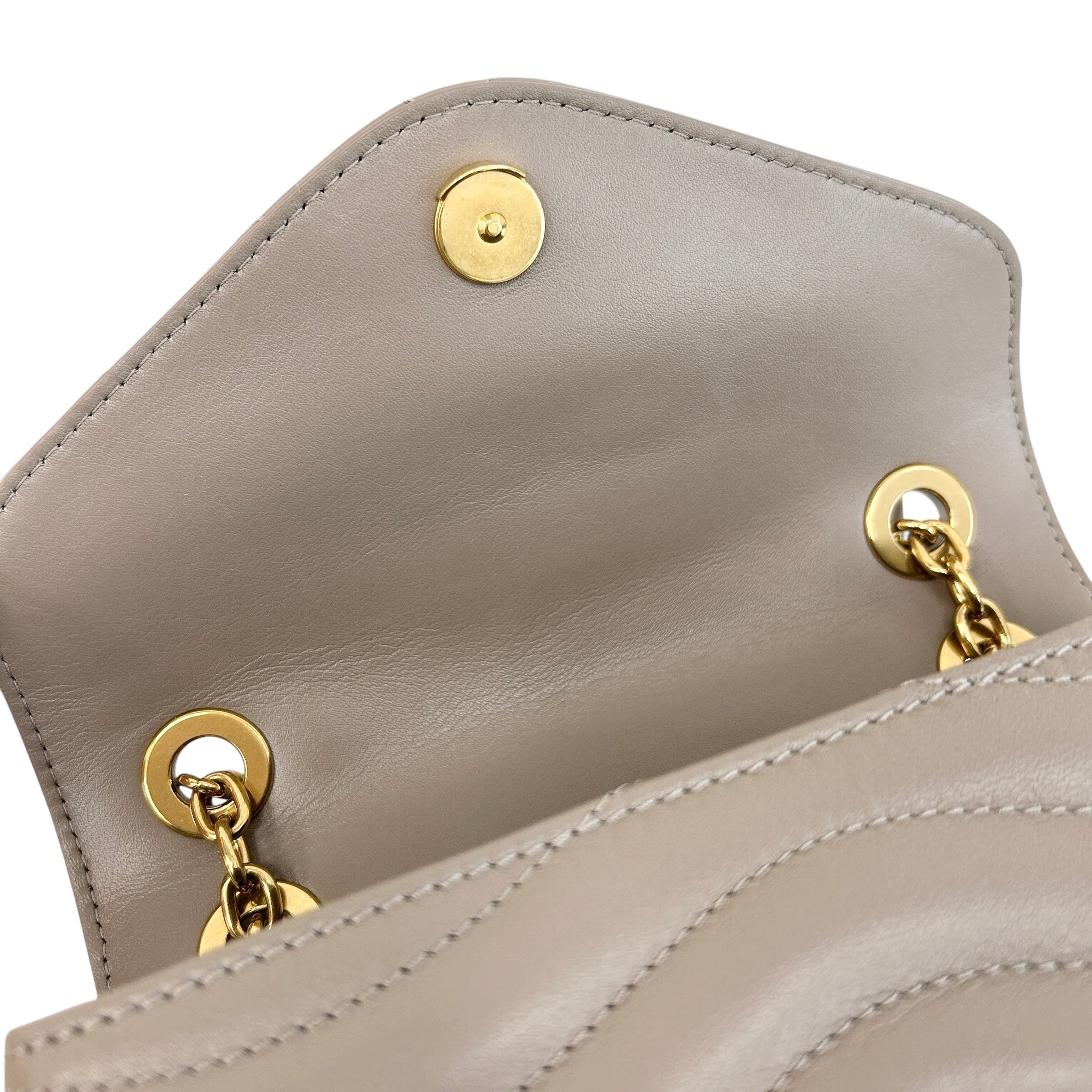 Taupe Quilted Calfskin Leather New Wave Chain PM Bag w/GHW - Haute Classics