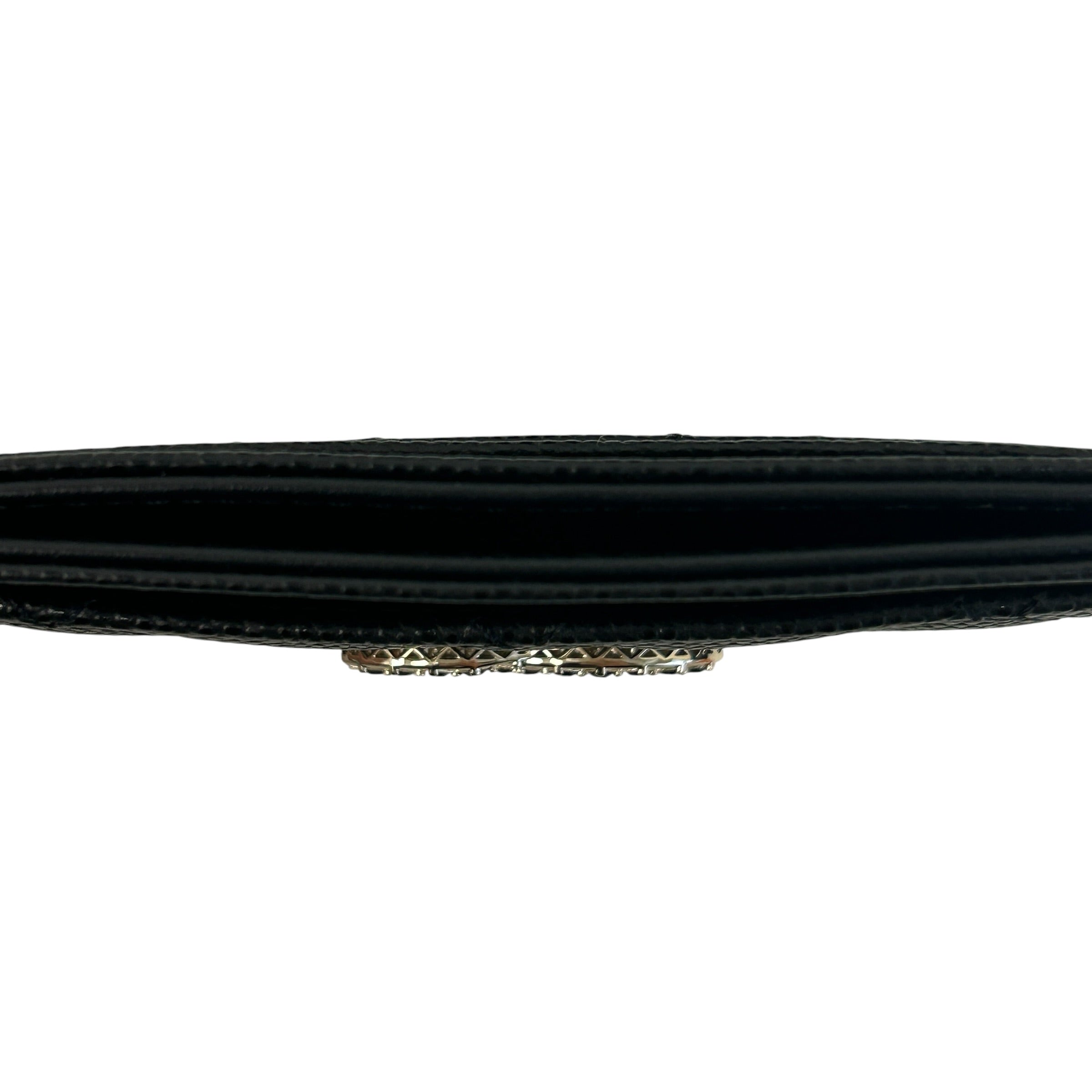 Black Caviar Quilted Card Holder w/Black Cystal CC - Haute Classics