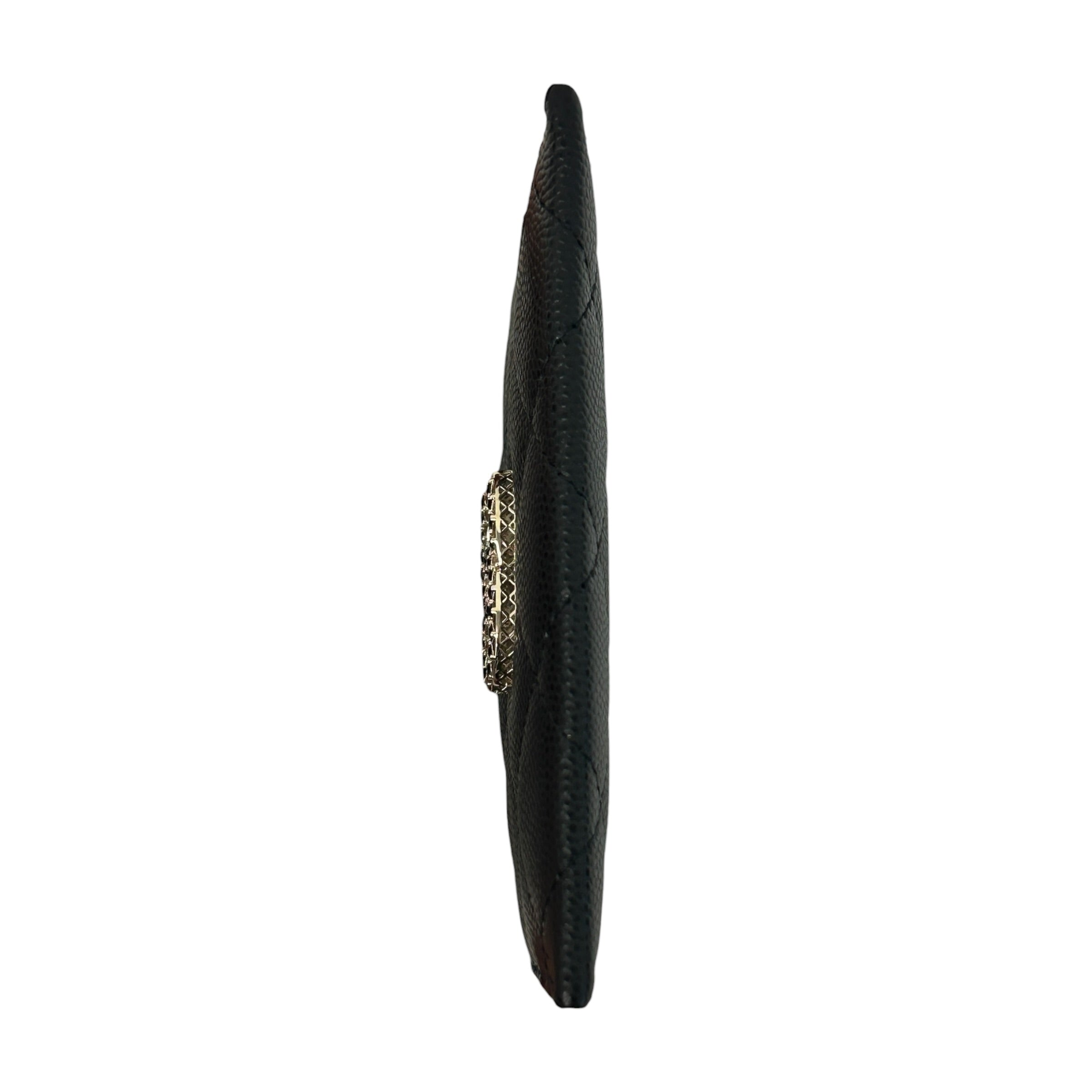 Black Caviar Quilted Card Holder w/Black Cystal CC - Haute Classics