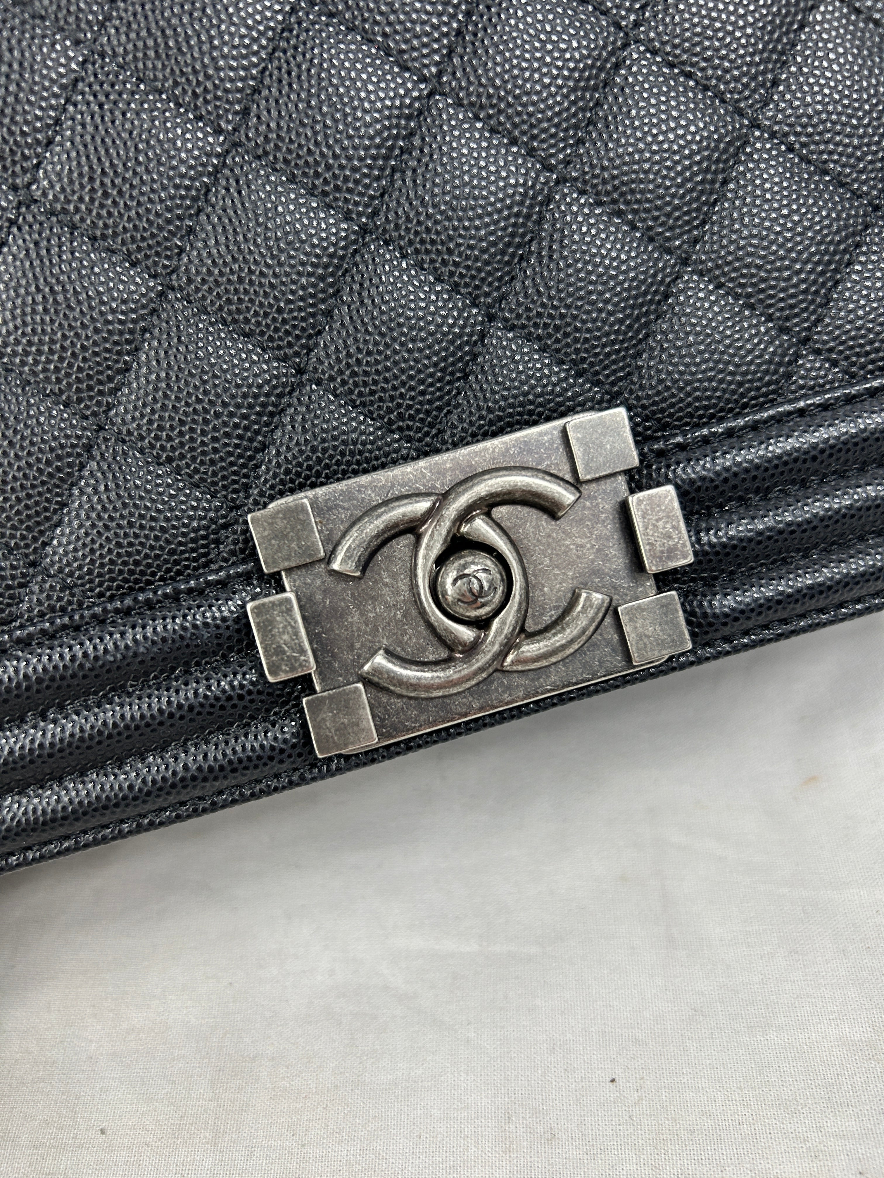 Black Caviar Quilted Old Medium Boy Bag w/ RHW