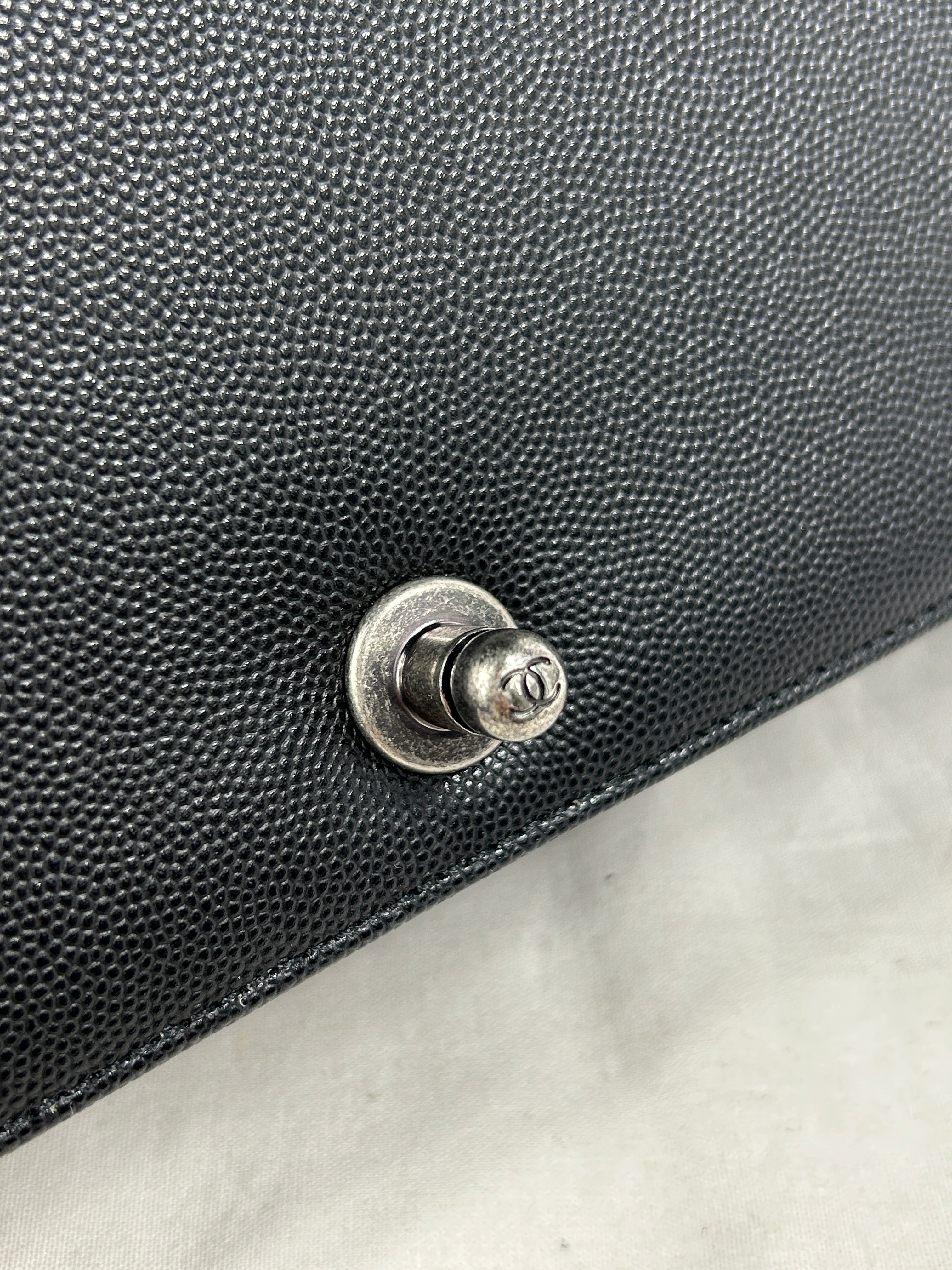 Black Caviar Quilted Old Medium Boy Bag w/ RHW