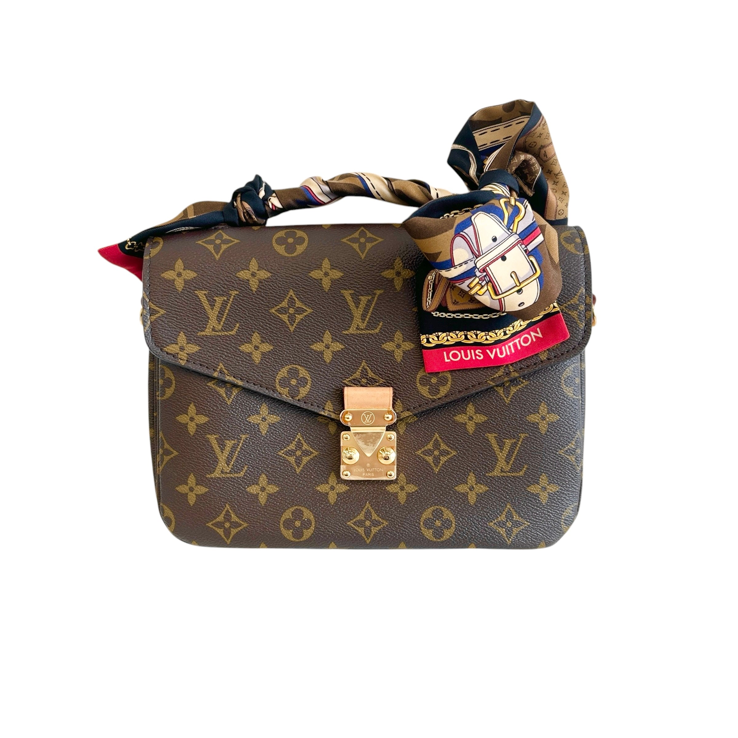 Monogram Coated Canvas Pochette Metis MM Crossbody Bag w/GHW + LV Bandeau Scarf