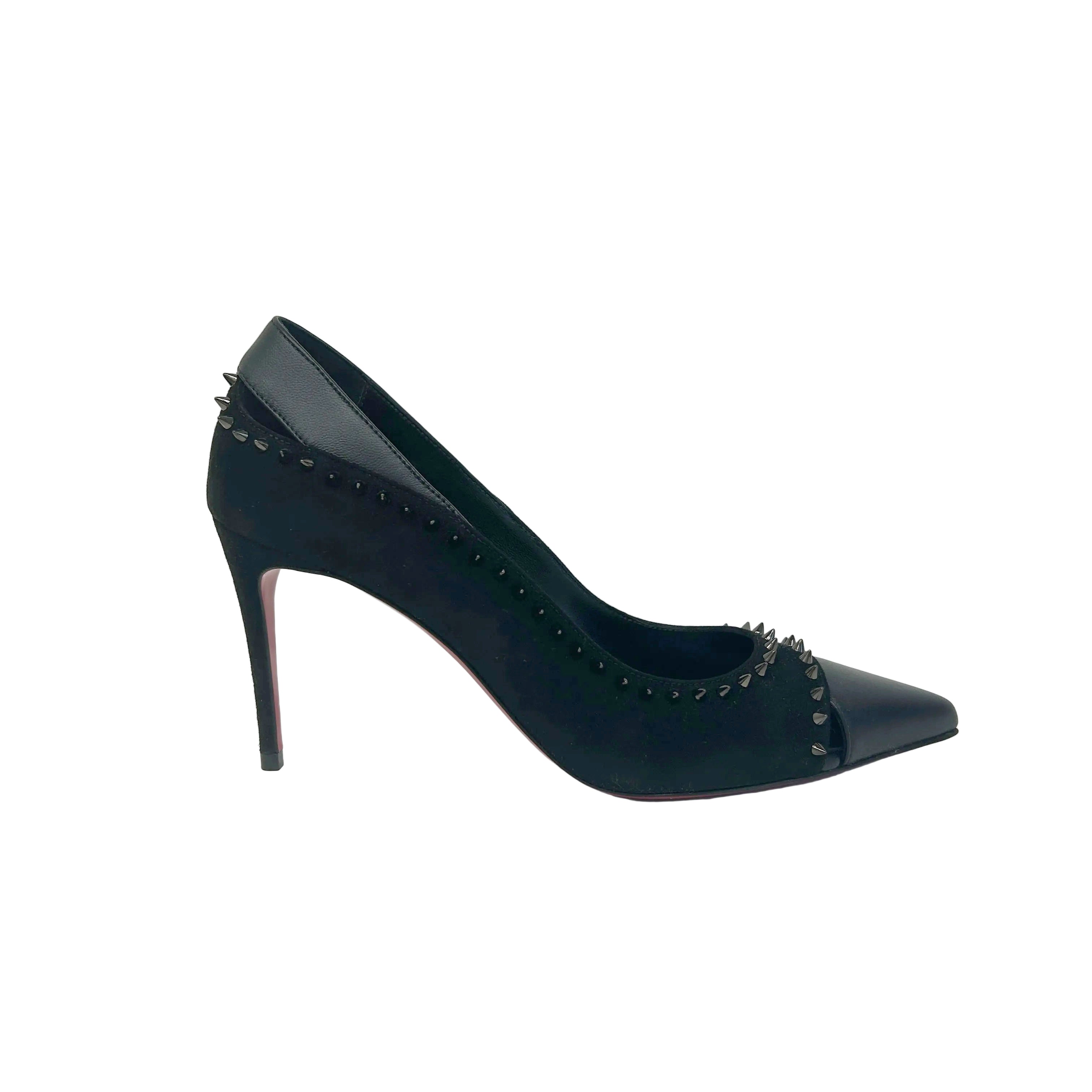 Black Duvette Spikes 85 Leather Pumps