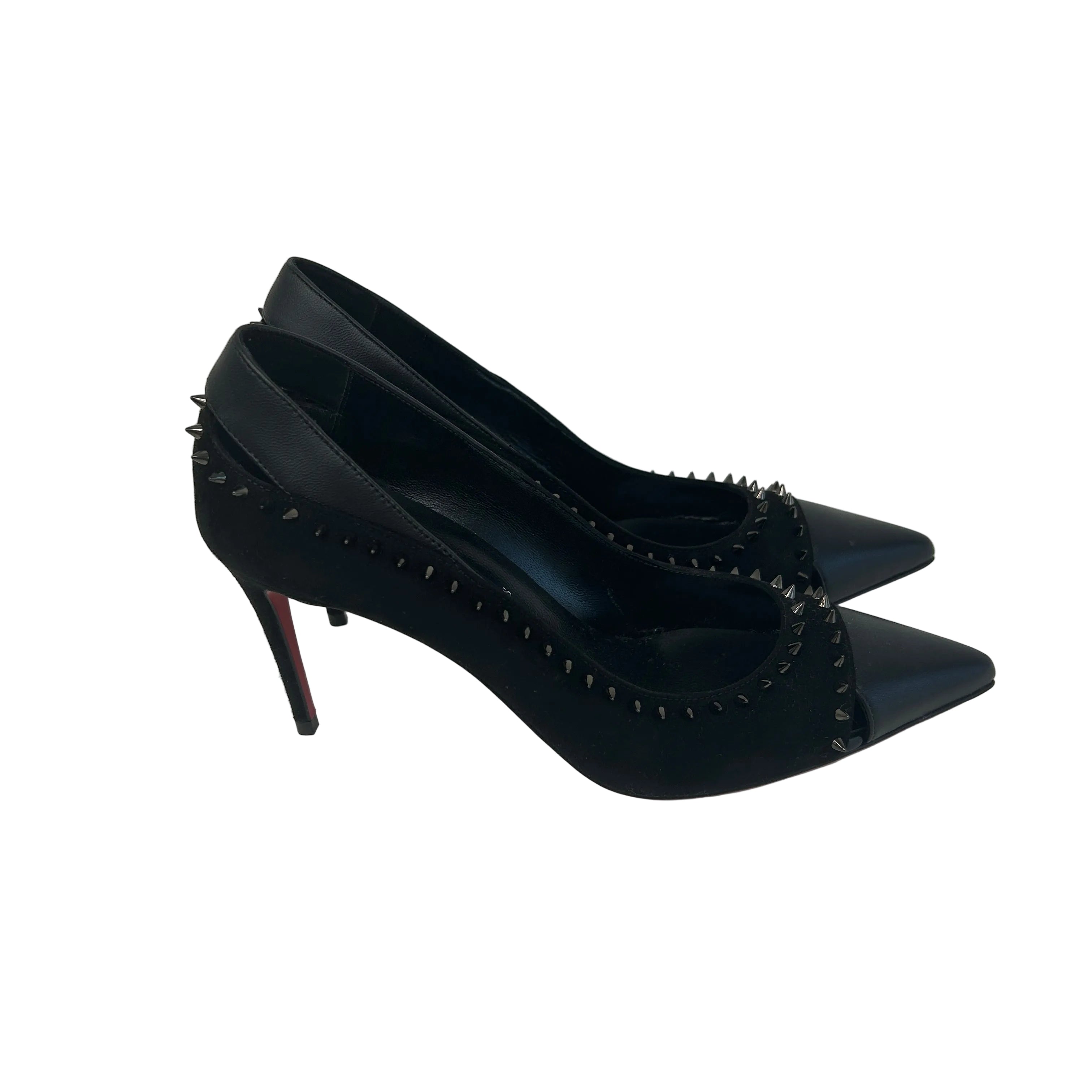 Black Duvette Spikes 85 Leather Pumps