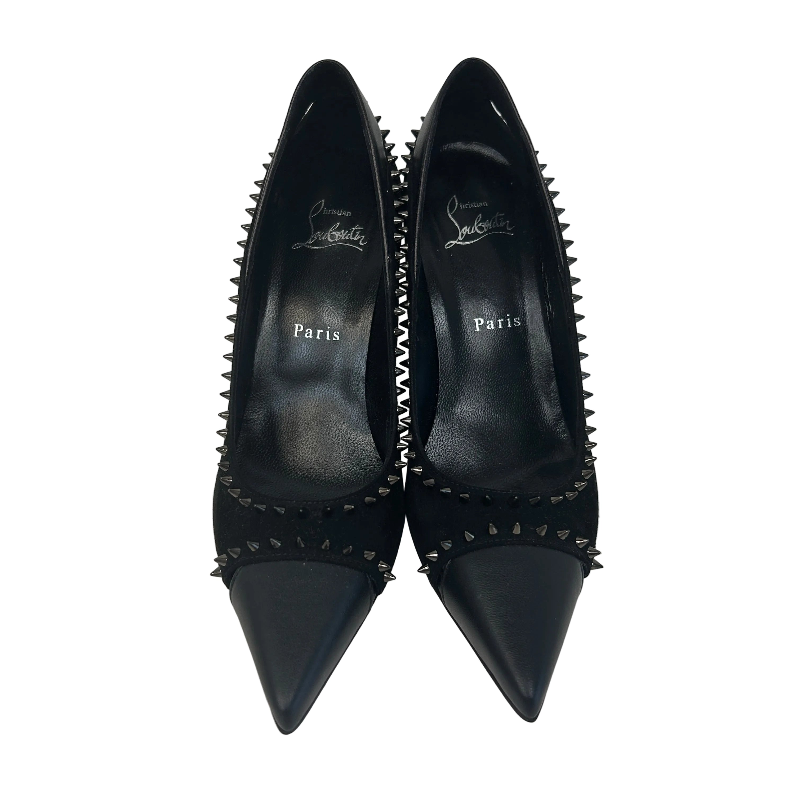 Black Duvette Spikes 85 Leather Pumps