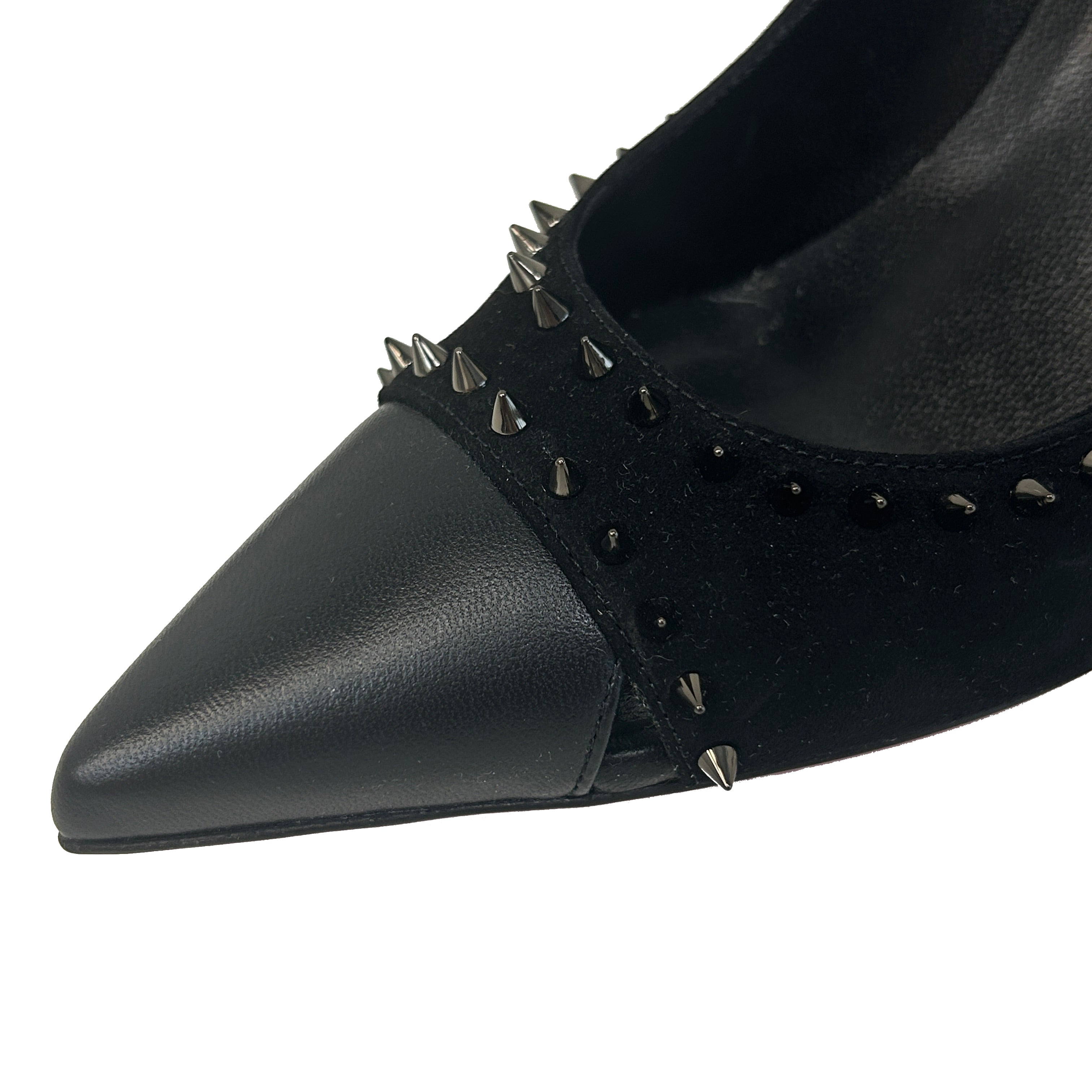Black Duvette Spikes 85 Leather Pumps