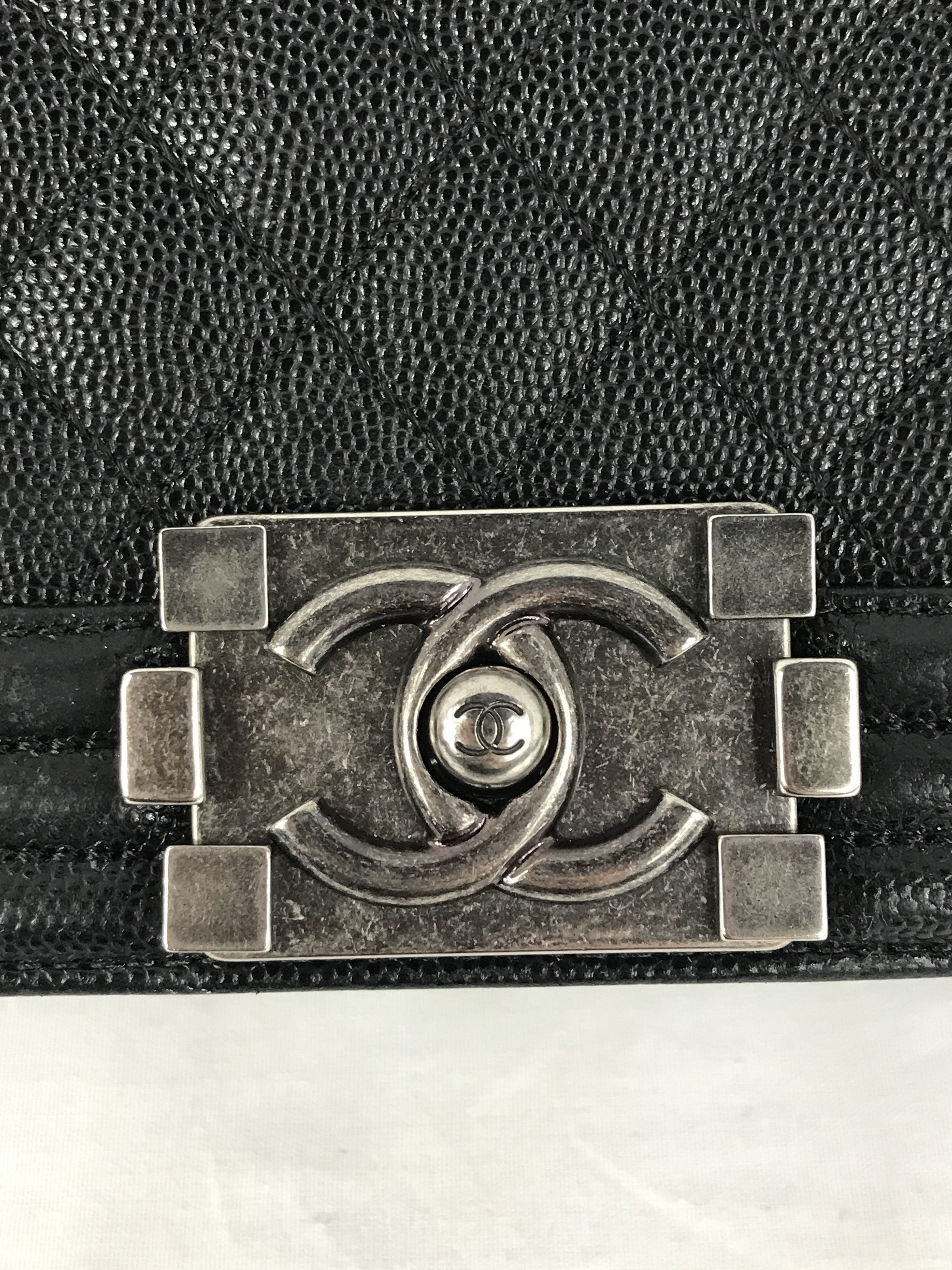Black Caviar Quilted Old Medium Boy Bag W/RHW