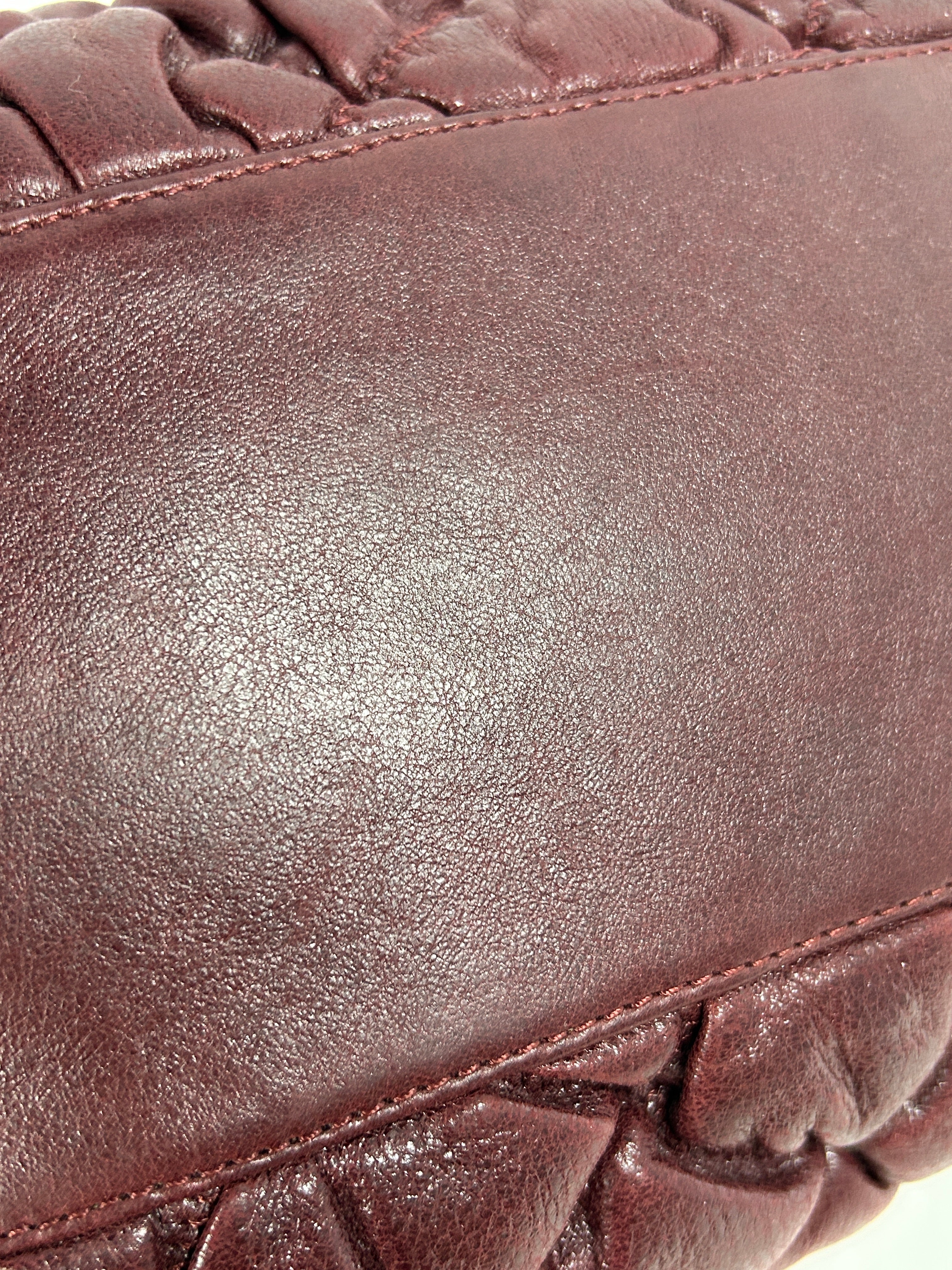Burgundy Lambskin Leather Bubble Quilted Bowler Bag w/RHW