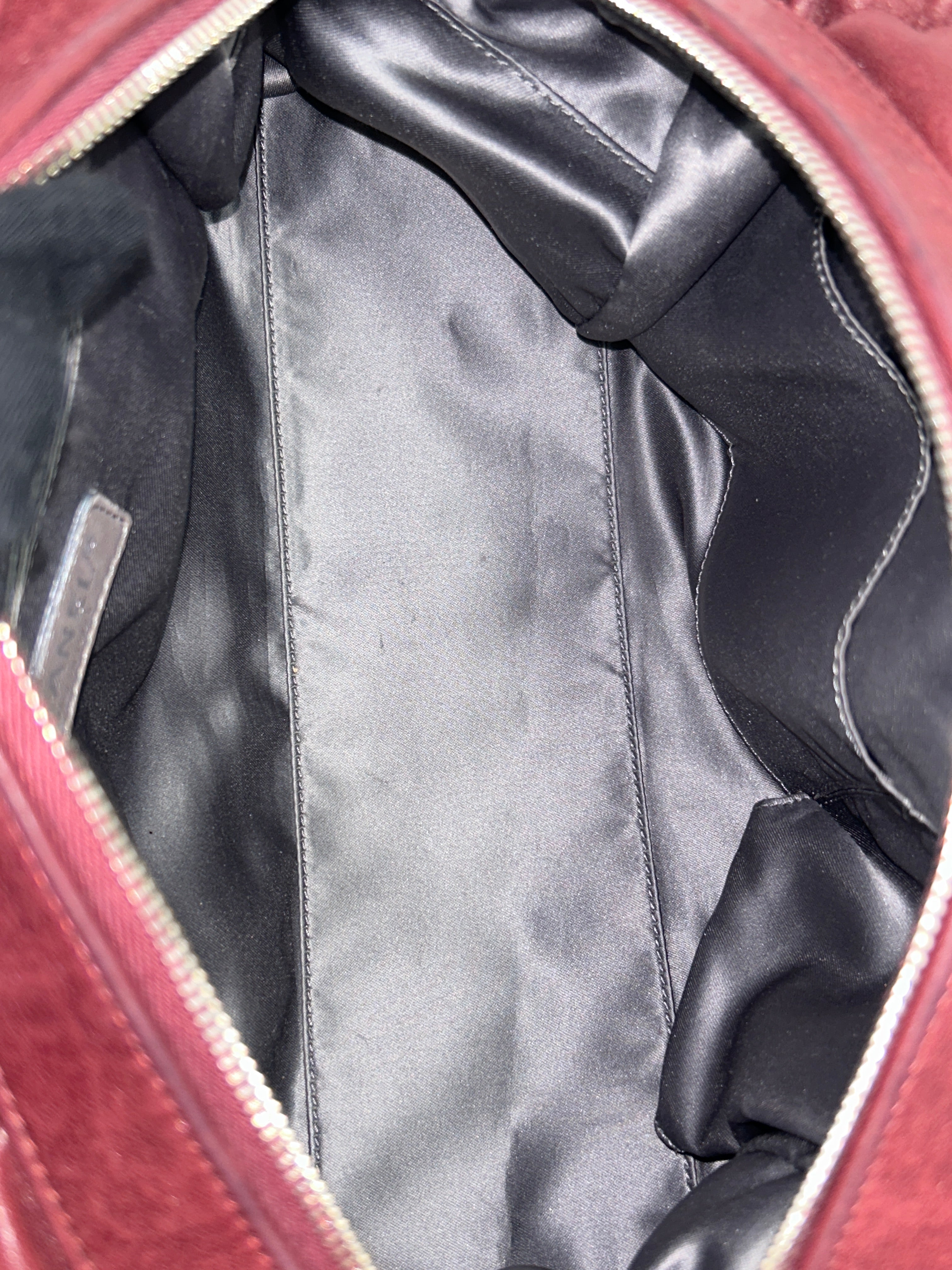 Burgundy Lambskin Leather Bubble Quilted Bowler Bag w/RHW