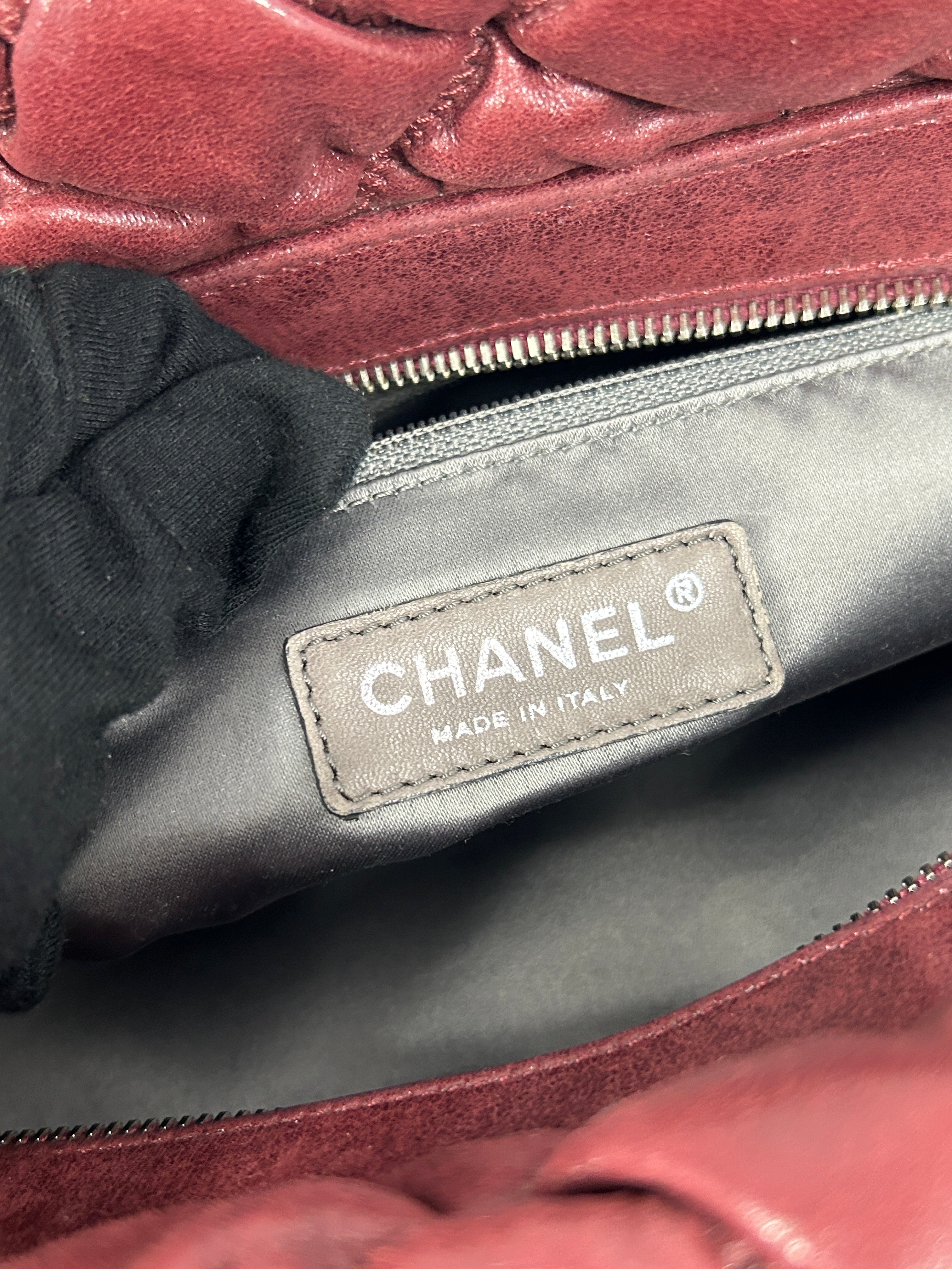 Burgundy Lambskin Leather Bubble Quilted Bowler Bag w/RHW