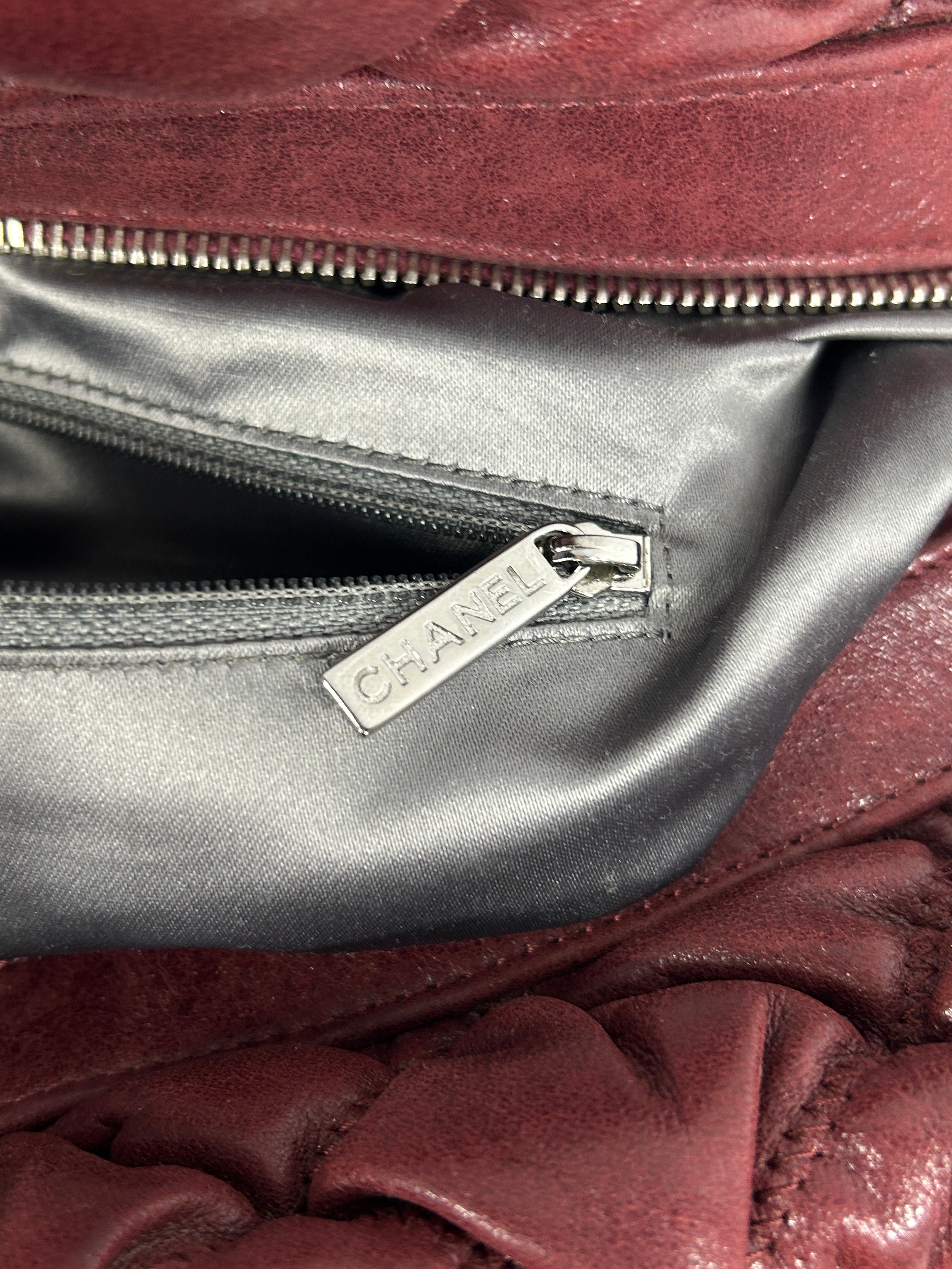 Burgundy Lambskin Leather Bubble Quilted Bowler Bag w/RHW