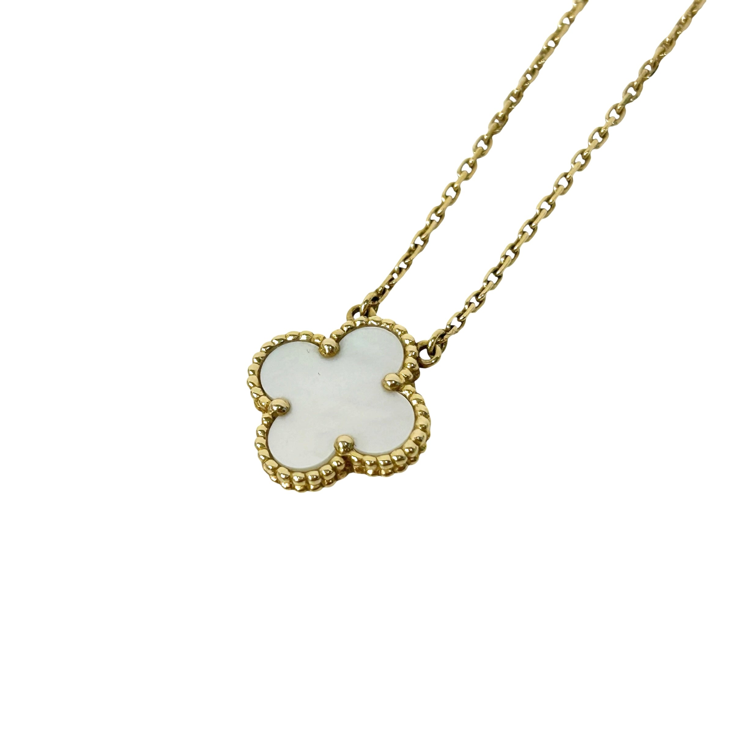 Mother Of Pearl Vintage Alhambra Pendant Necklace w/18K Yellow Gold