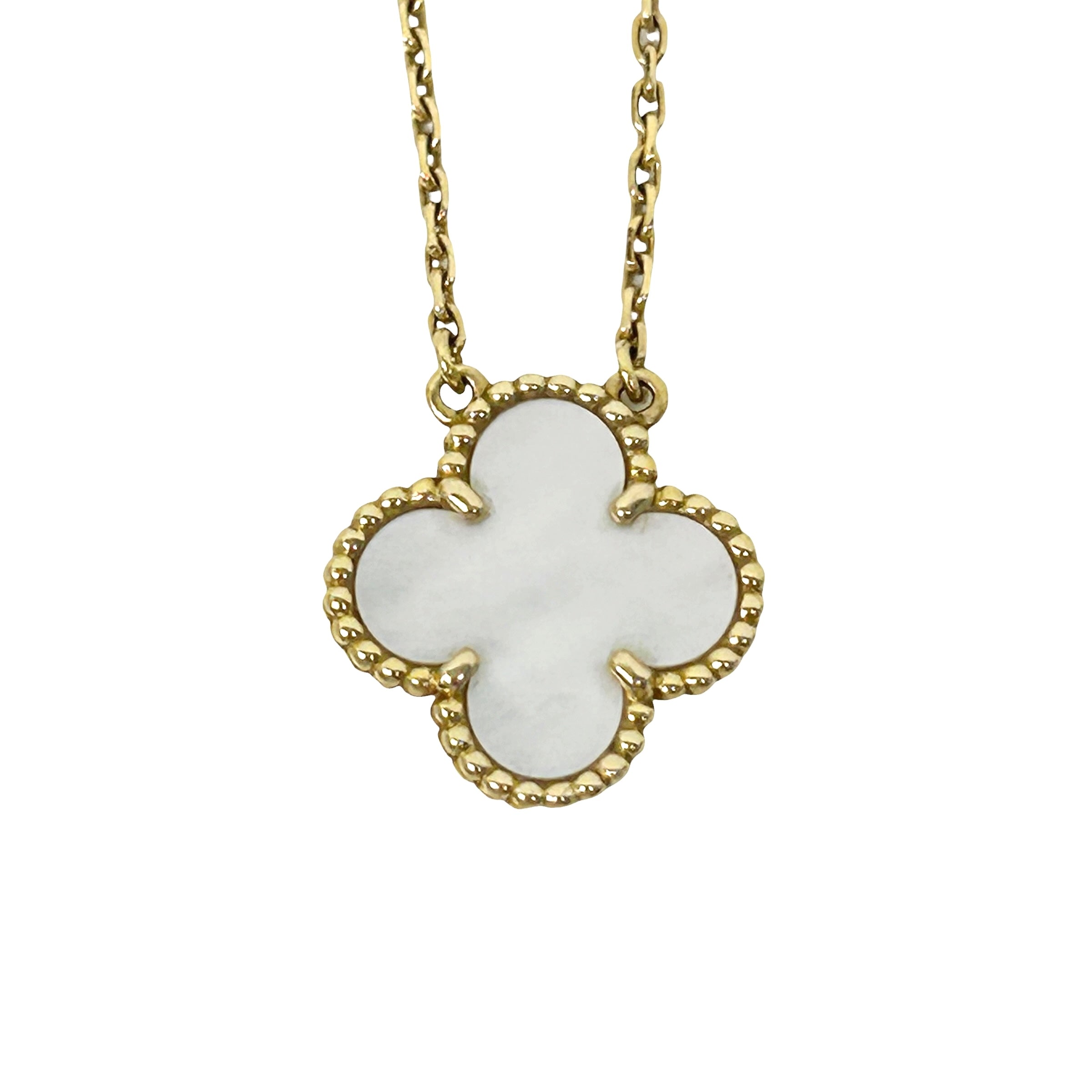 Mother Of Pearl Vintage Alhambra Pendant Necklace w/18K Yellow Gold