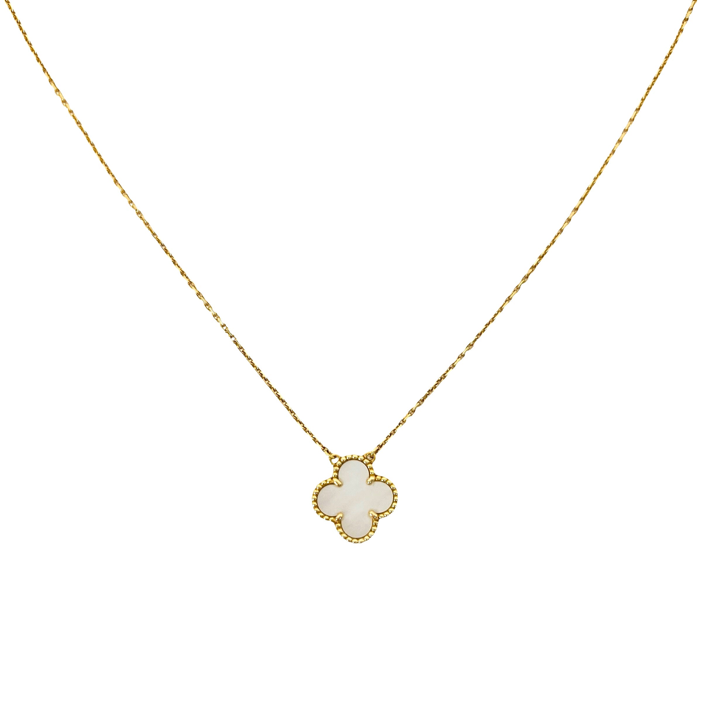 Mother Of Pearl Vintage Alhambra Pendant Necklace w/18K Yellow Gold