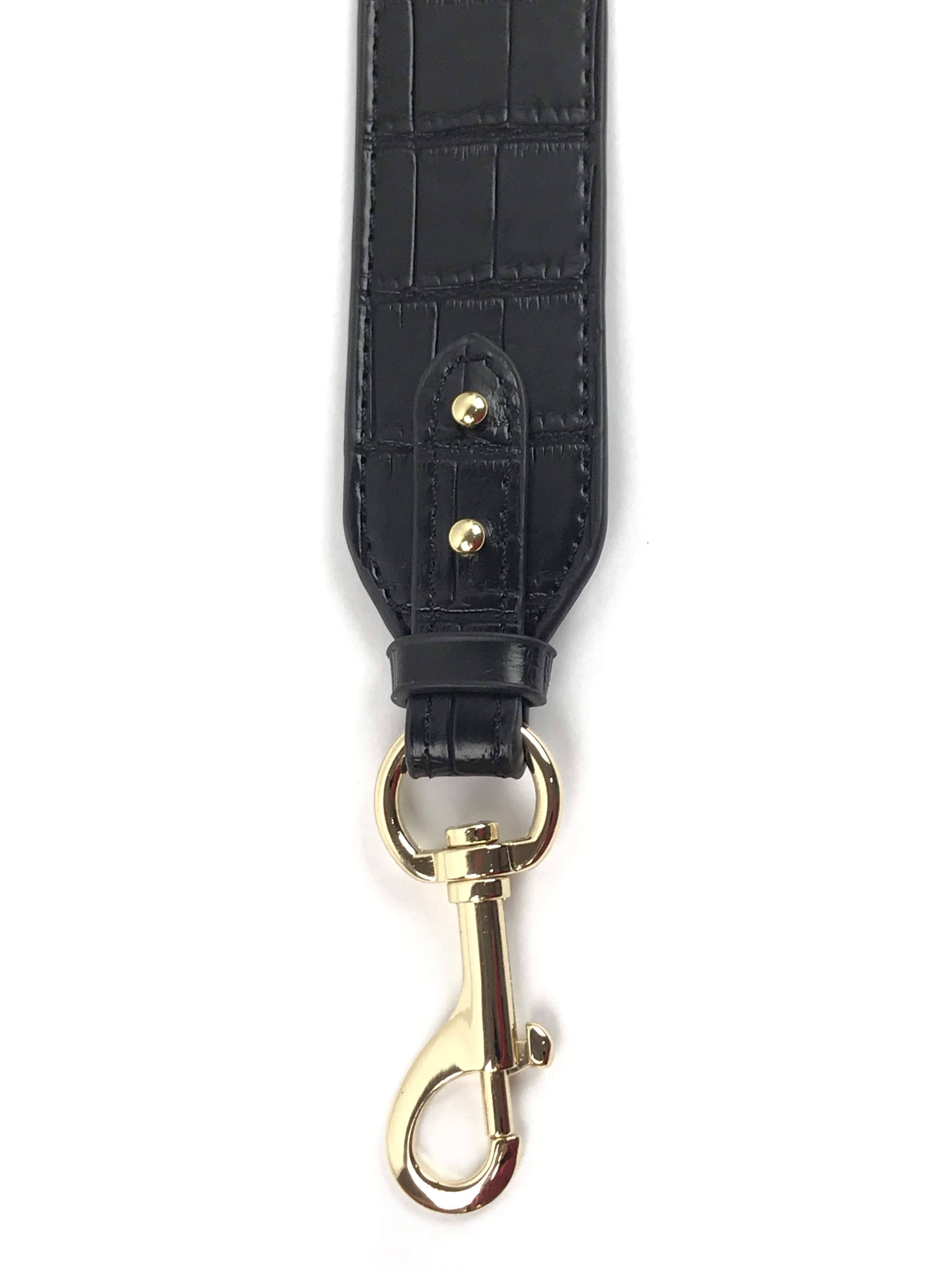 Black Croc Embossed Leather Shoulder/Crossbody Strap W/GHW