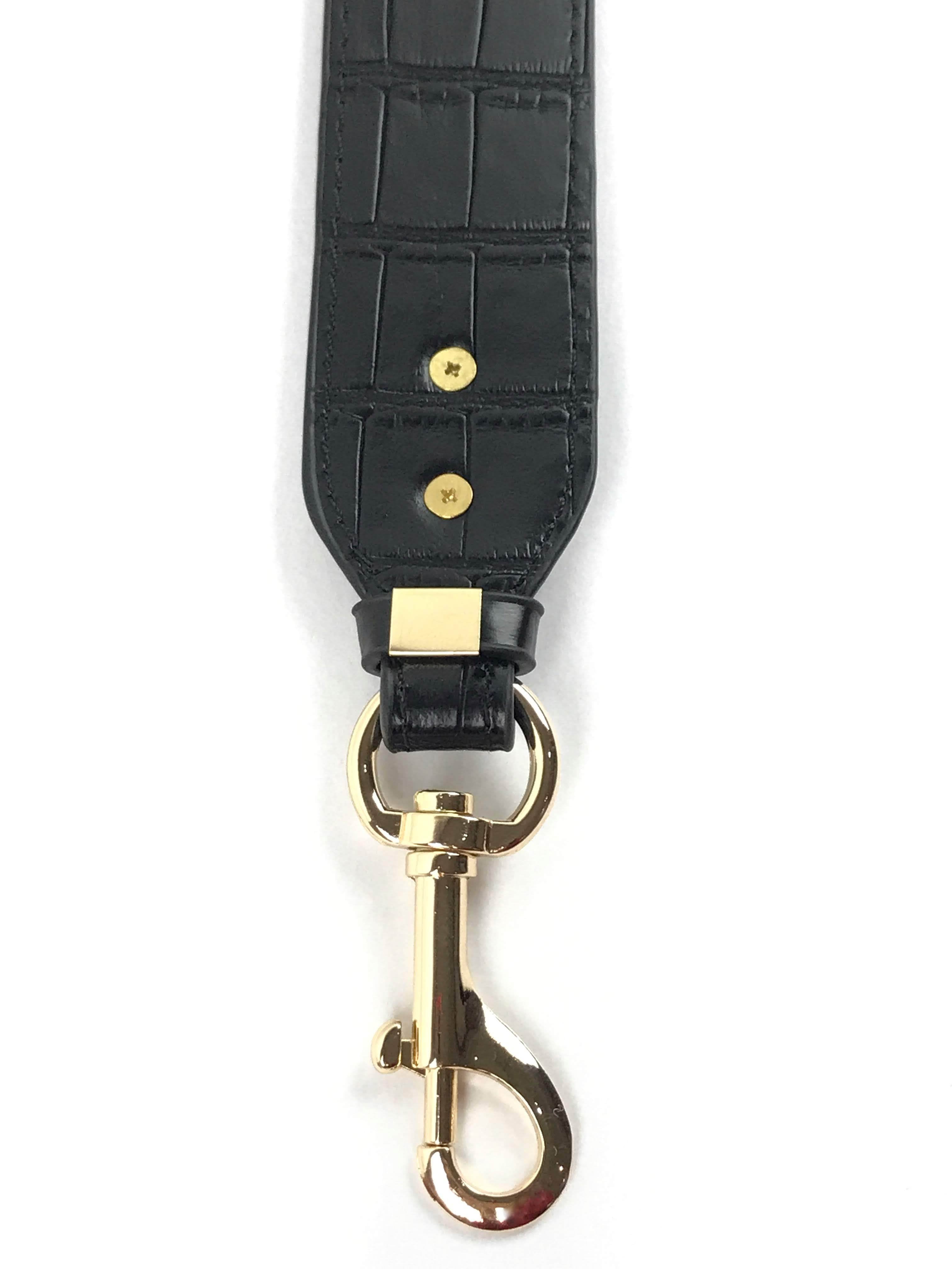 Black Croc Embossed Leather Shoulder/Crossbody Strap W/GHW