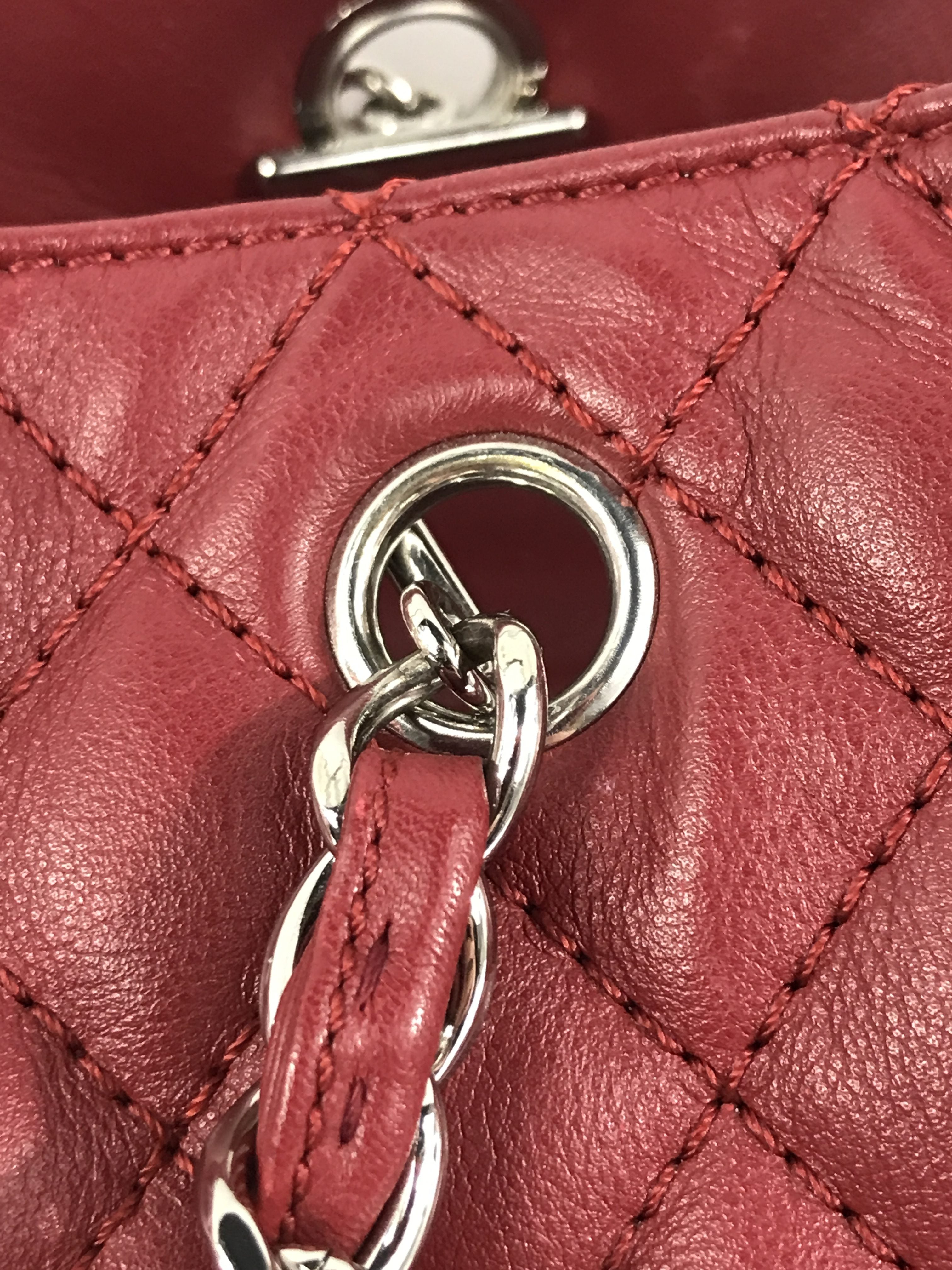 Red Calfskin Quilted Shopping Tote W/SHW