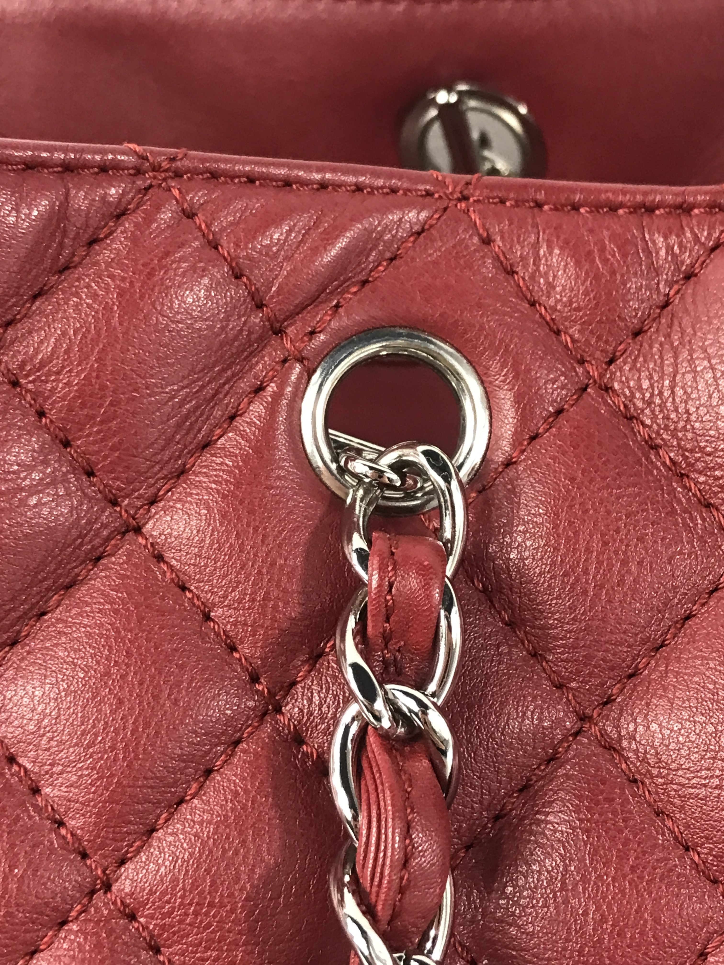 Red Calfskin Quilted Shopping Tote W/SHW