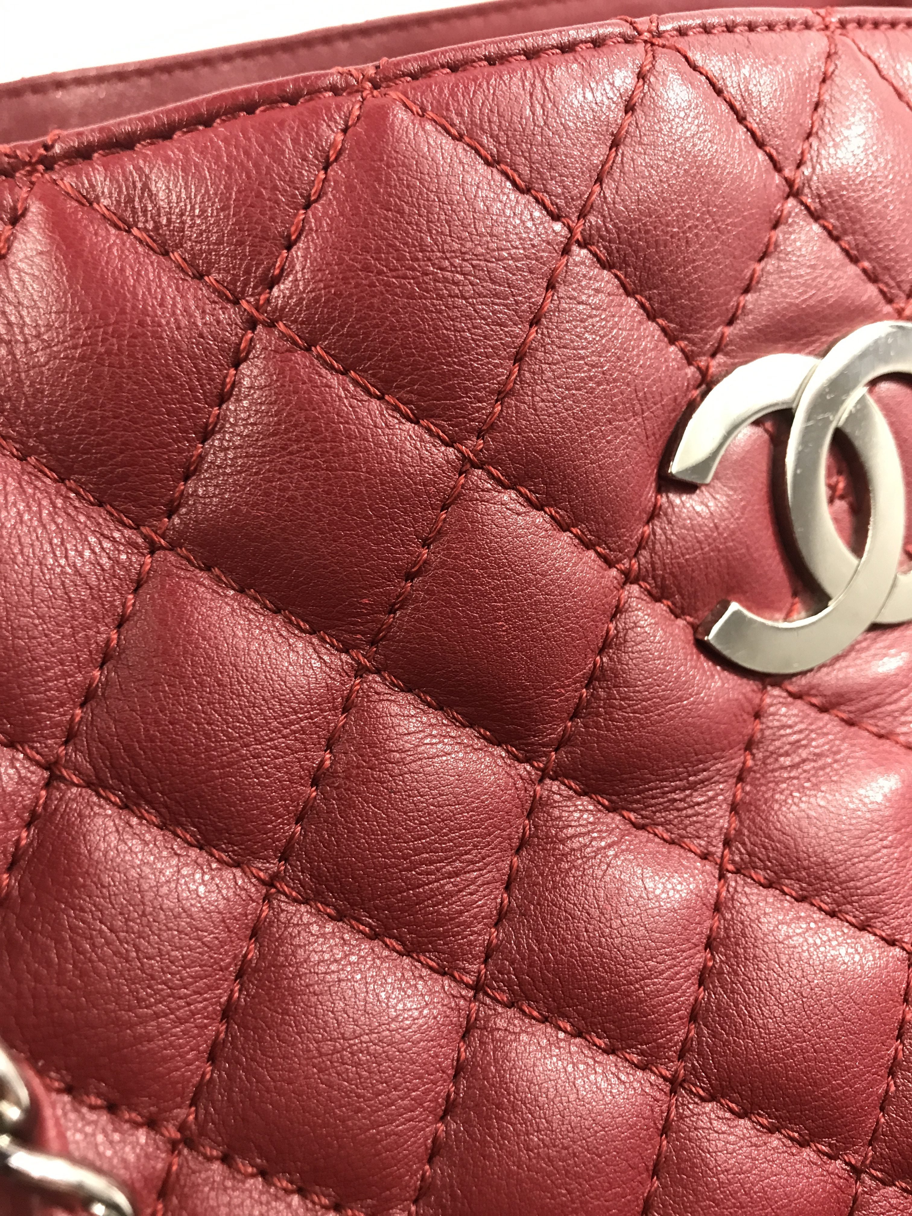Red Calfskin Quilted Shopping Tote W/SHW