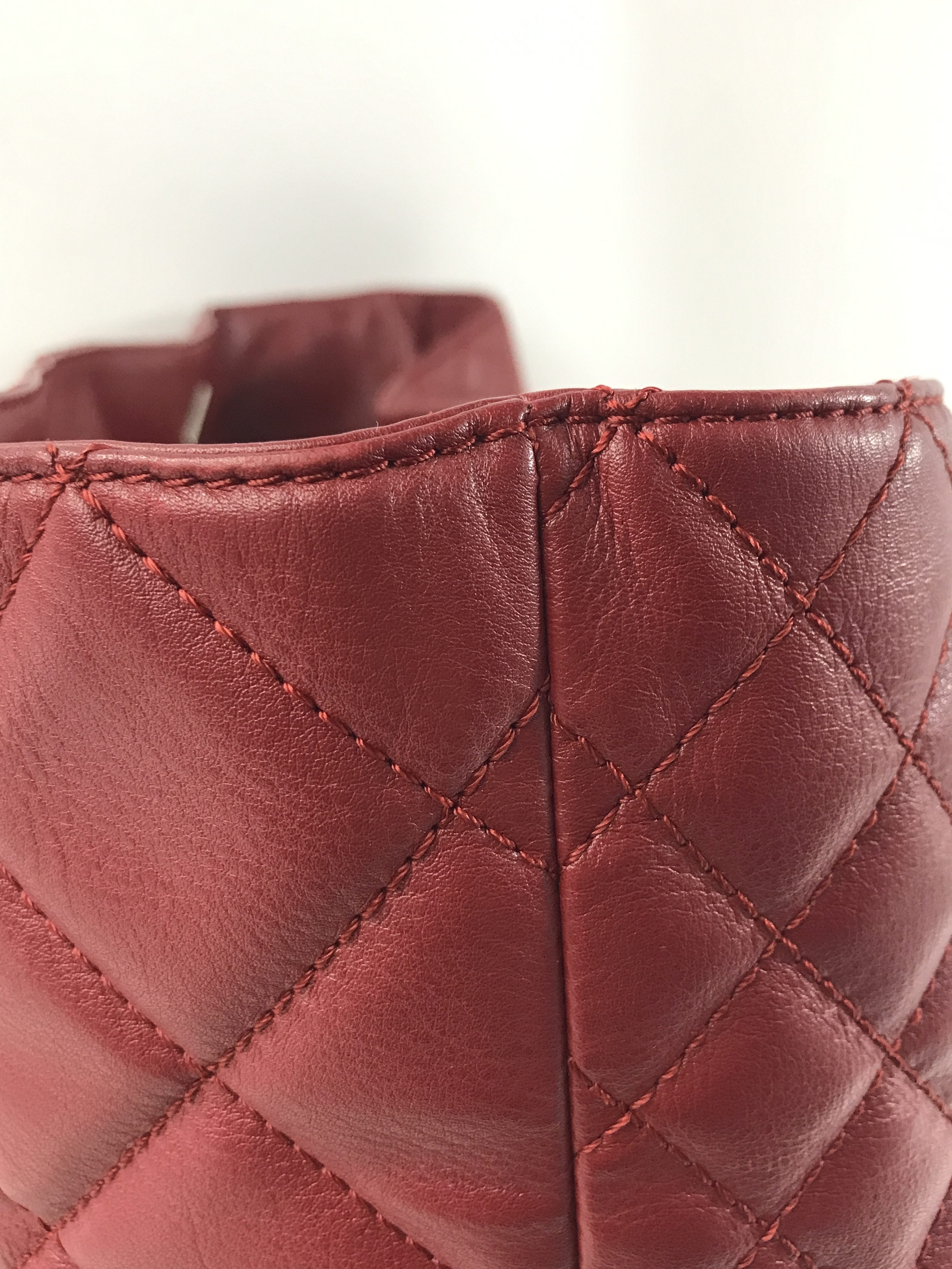Red Calfskin Quilted Shopping Tote W/SHW