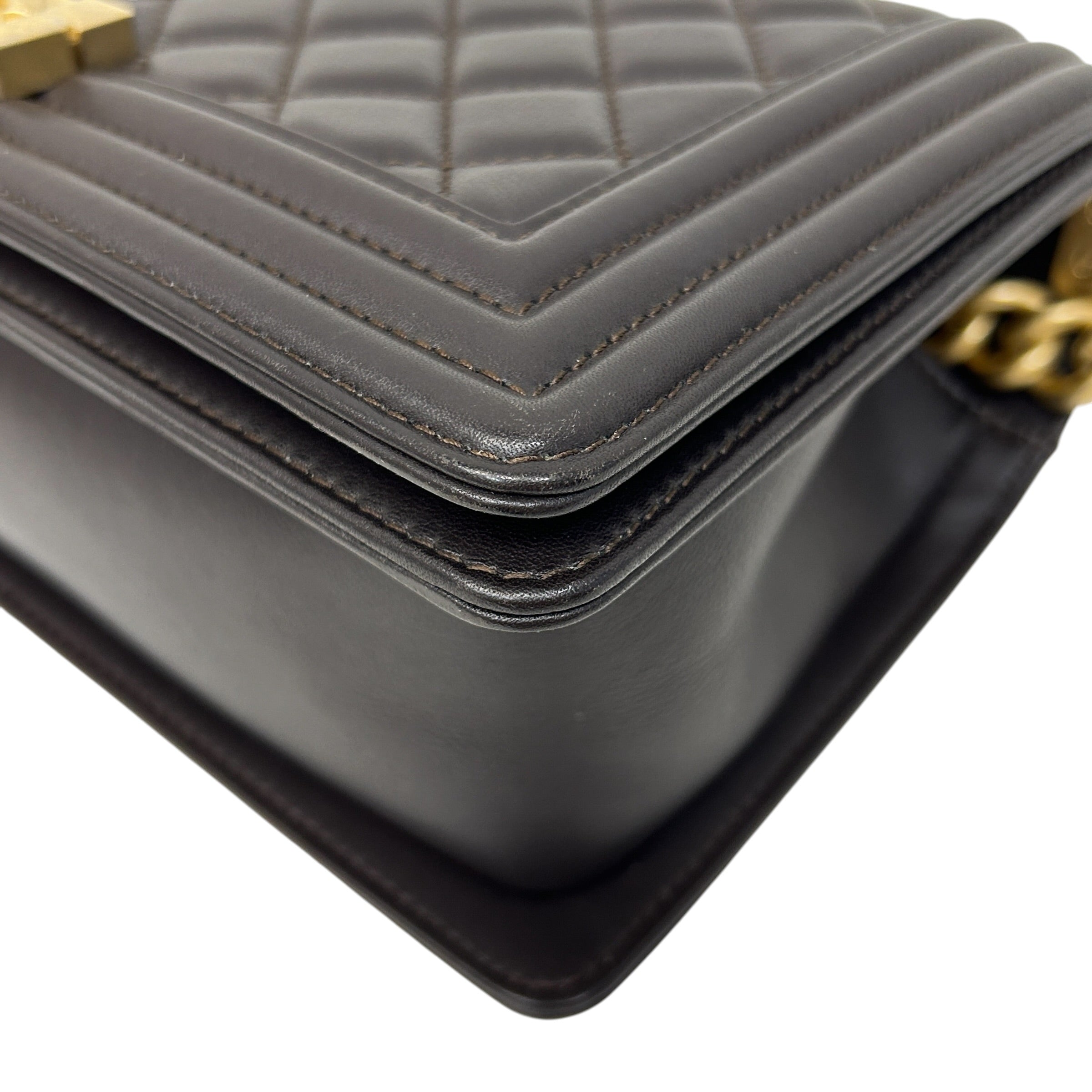 Dark Brown Quilted Calfskin Medium Boy Bag w/AGHW - Haute Classics