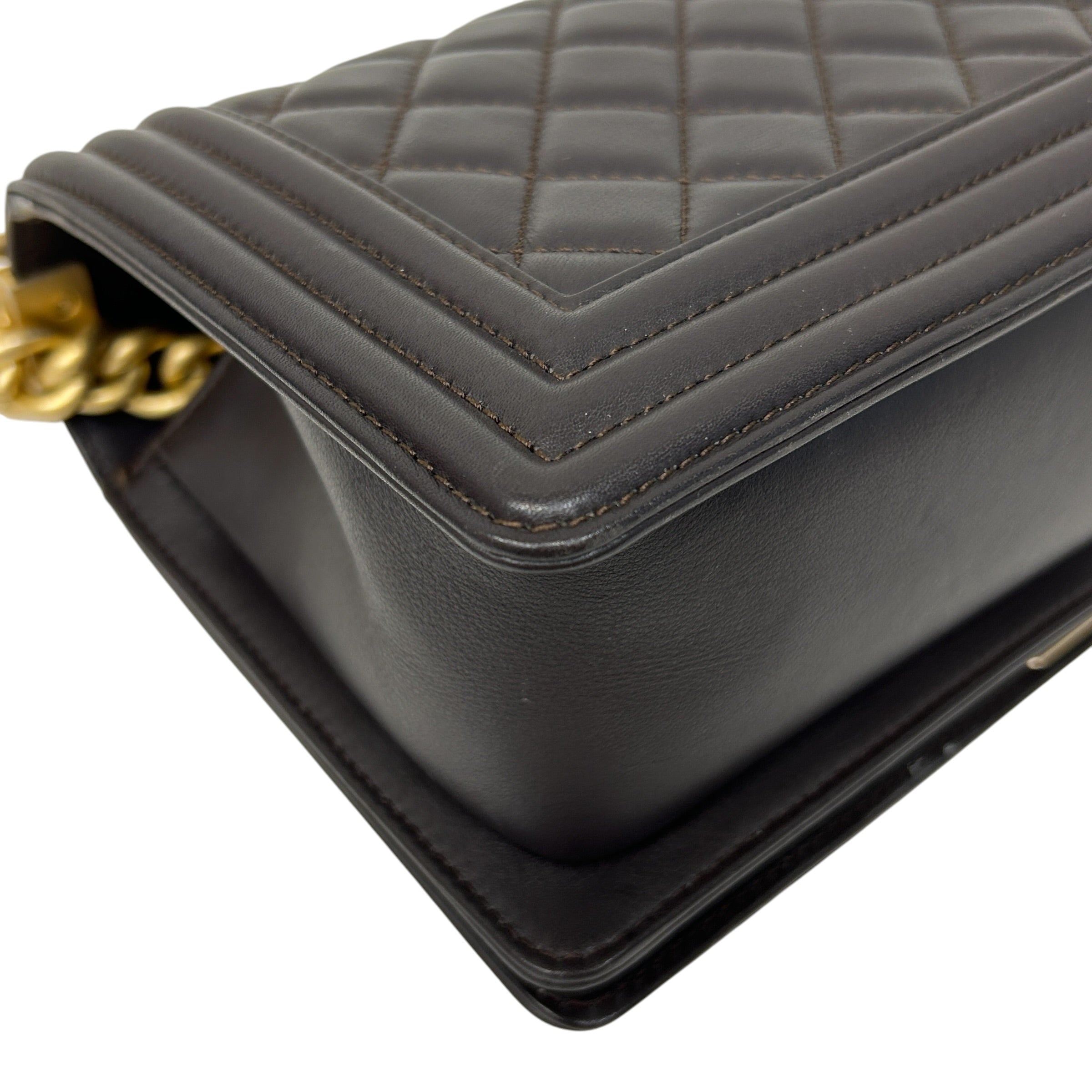 Dark Brown Quilted Calfskin Medium Boy Bag w/AGHW - Haute Classics