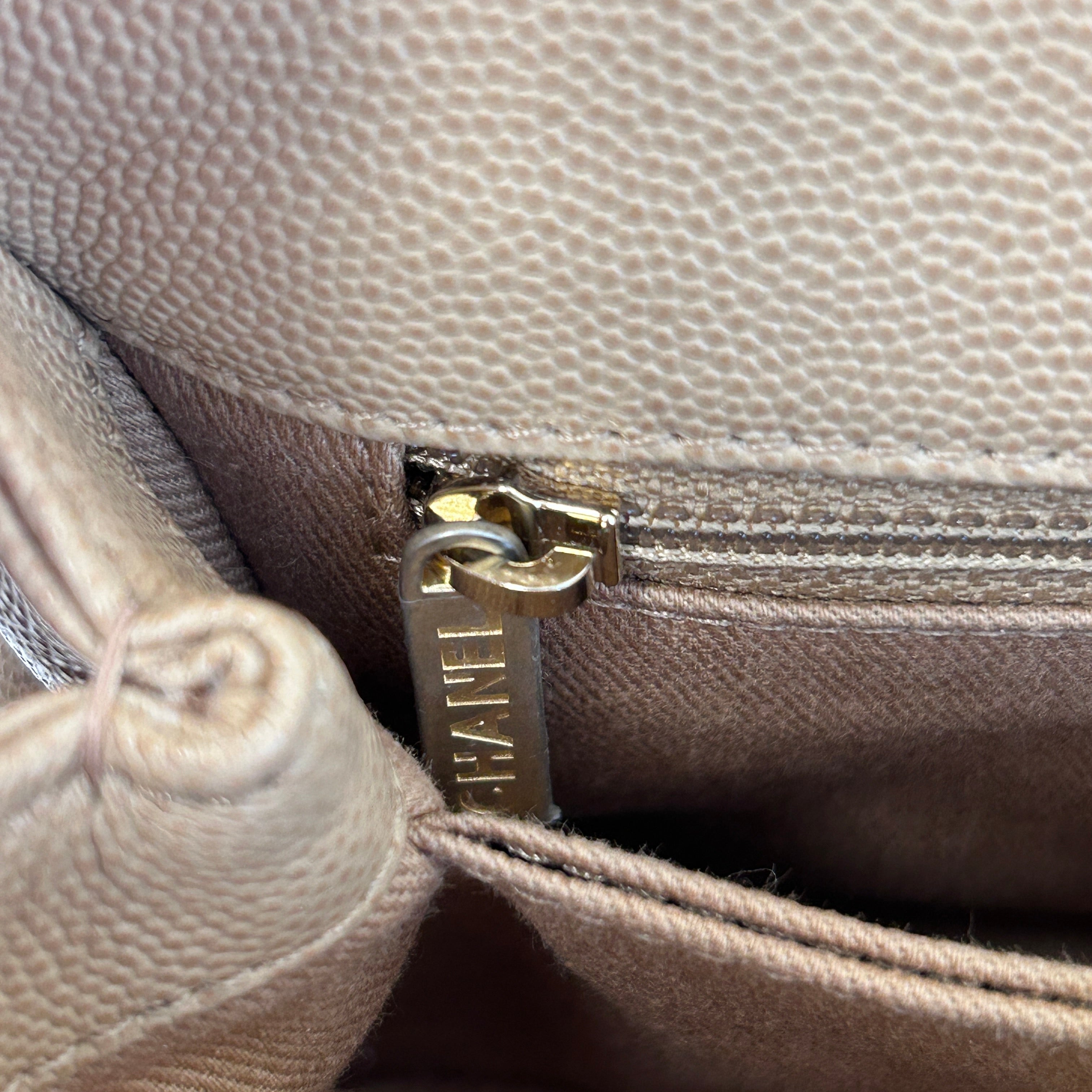 19A Dark Beige Quilted Caviar Leather Small Coco Handle Bag w/GHW