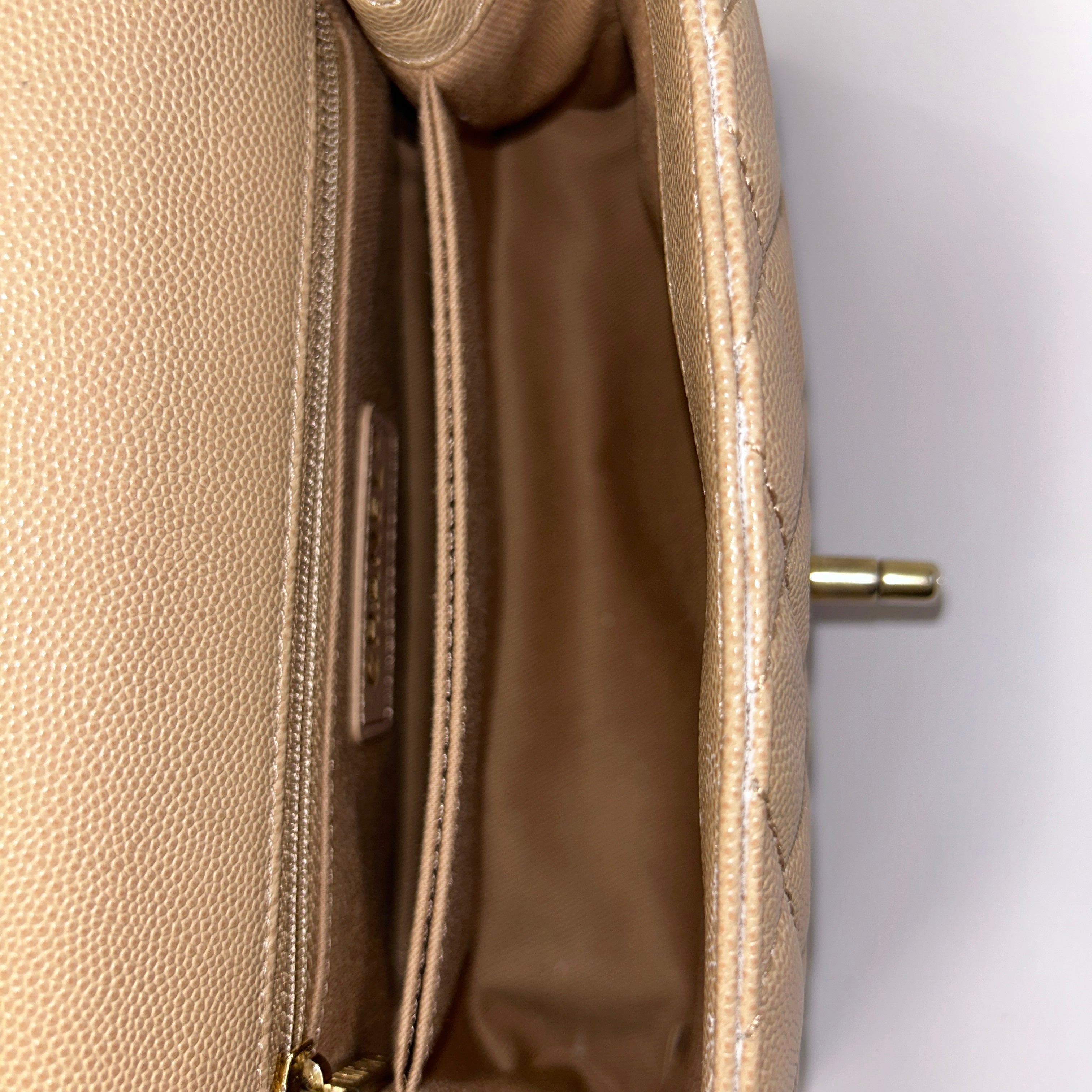 19A Dark Beige Quilted Caviar Leather Small Coco Handle Bag w/GHW