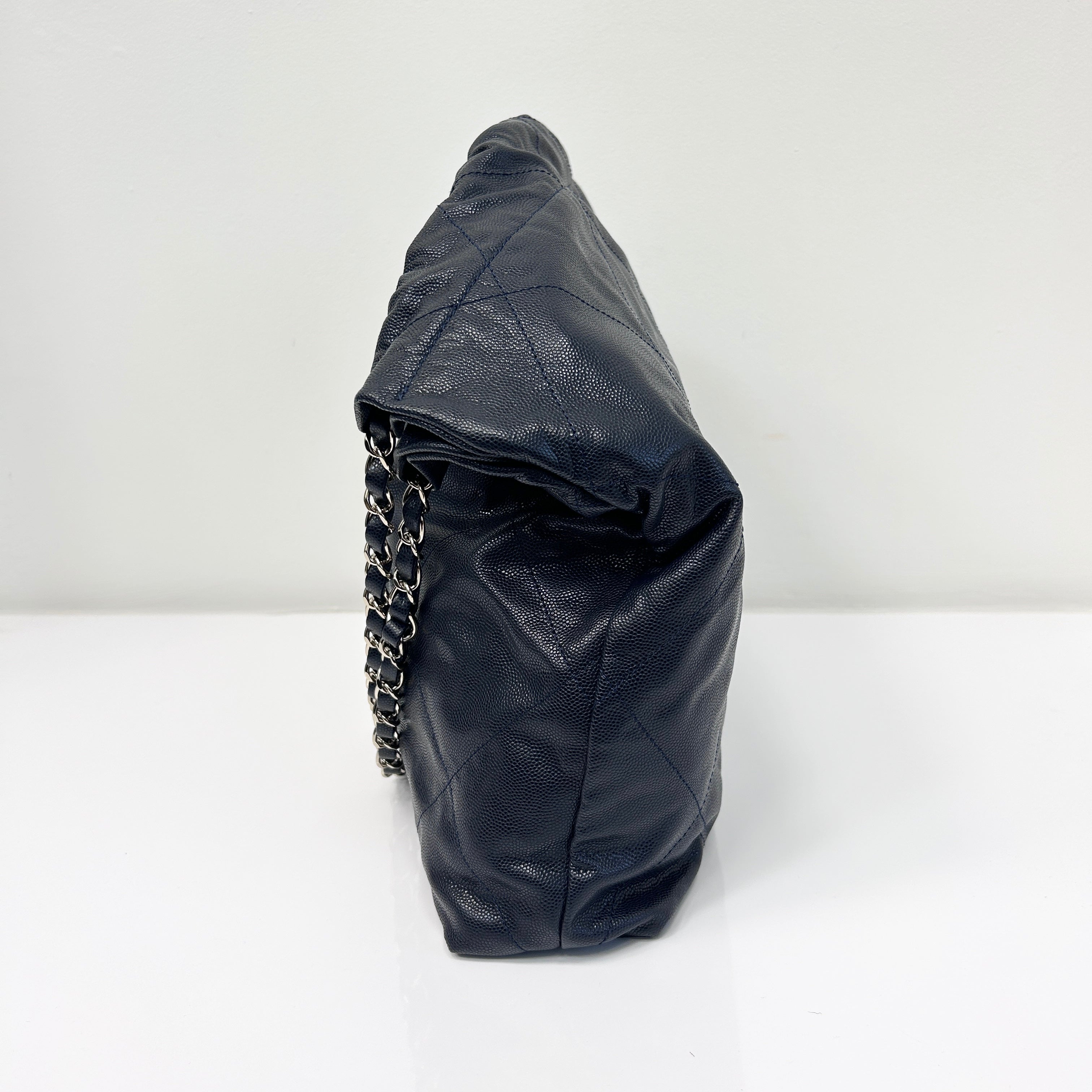 Navy Quilted Shiny Caviar Leather 22 Small Hobo Bag w/GHW