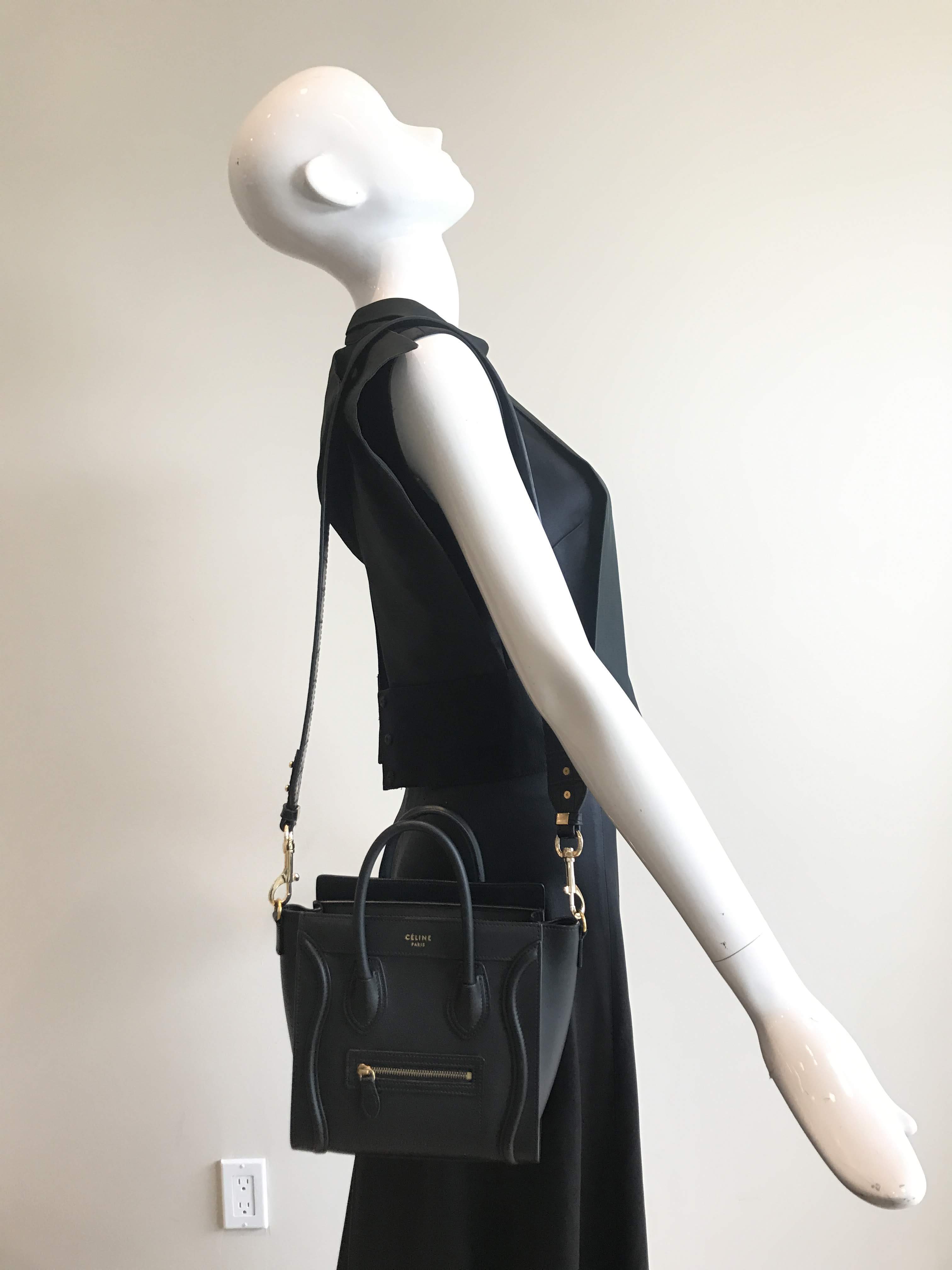 Black Croc Embossed Leather Shoulder/Crossbody Strap W/GHW