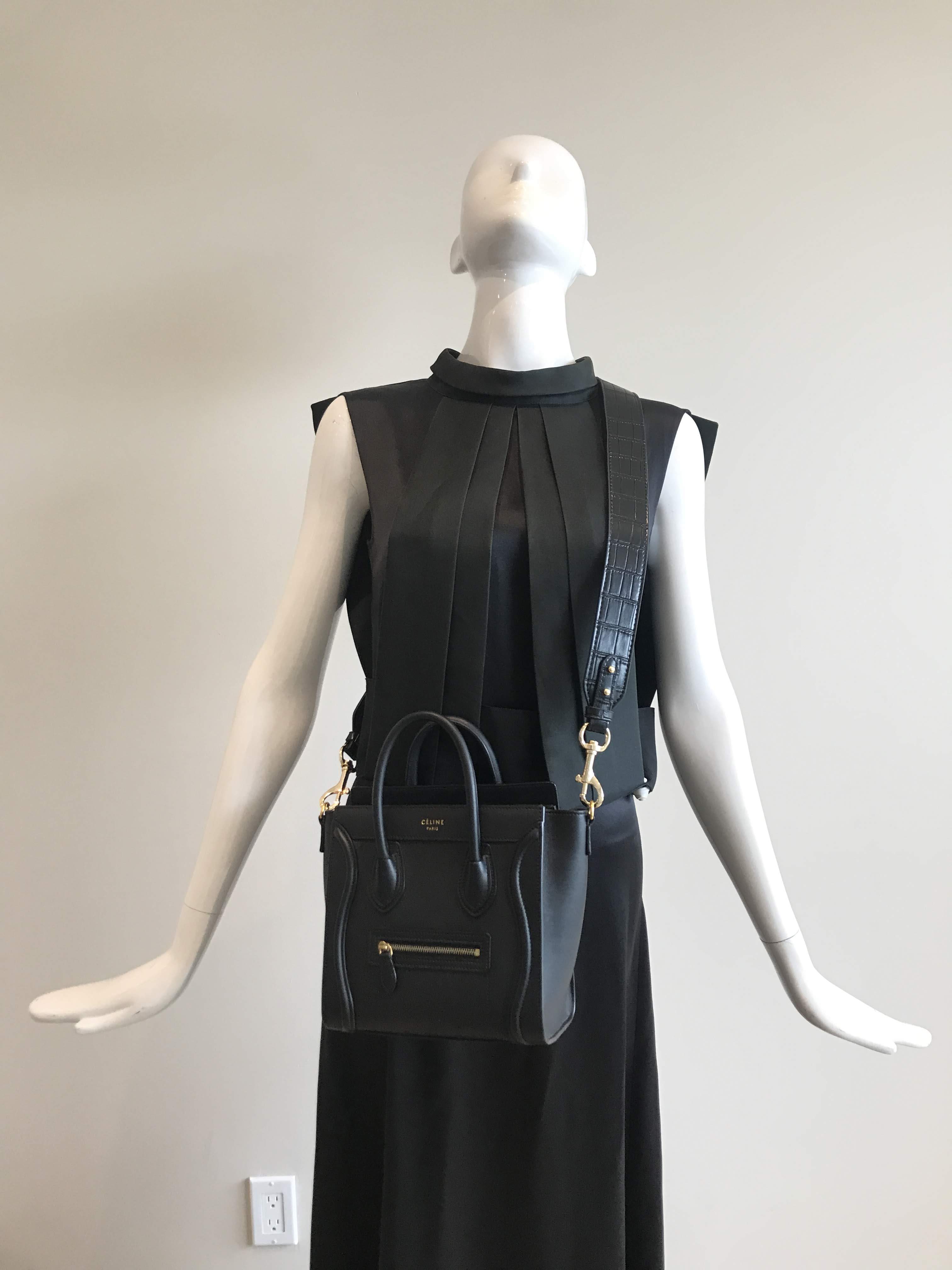 Black Croc Embossed Leather Shoulder/Crossbody Strap W/GHW