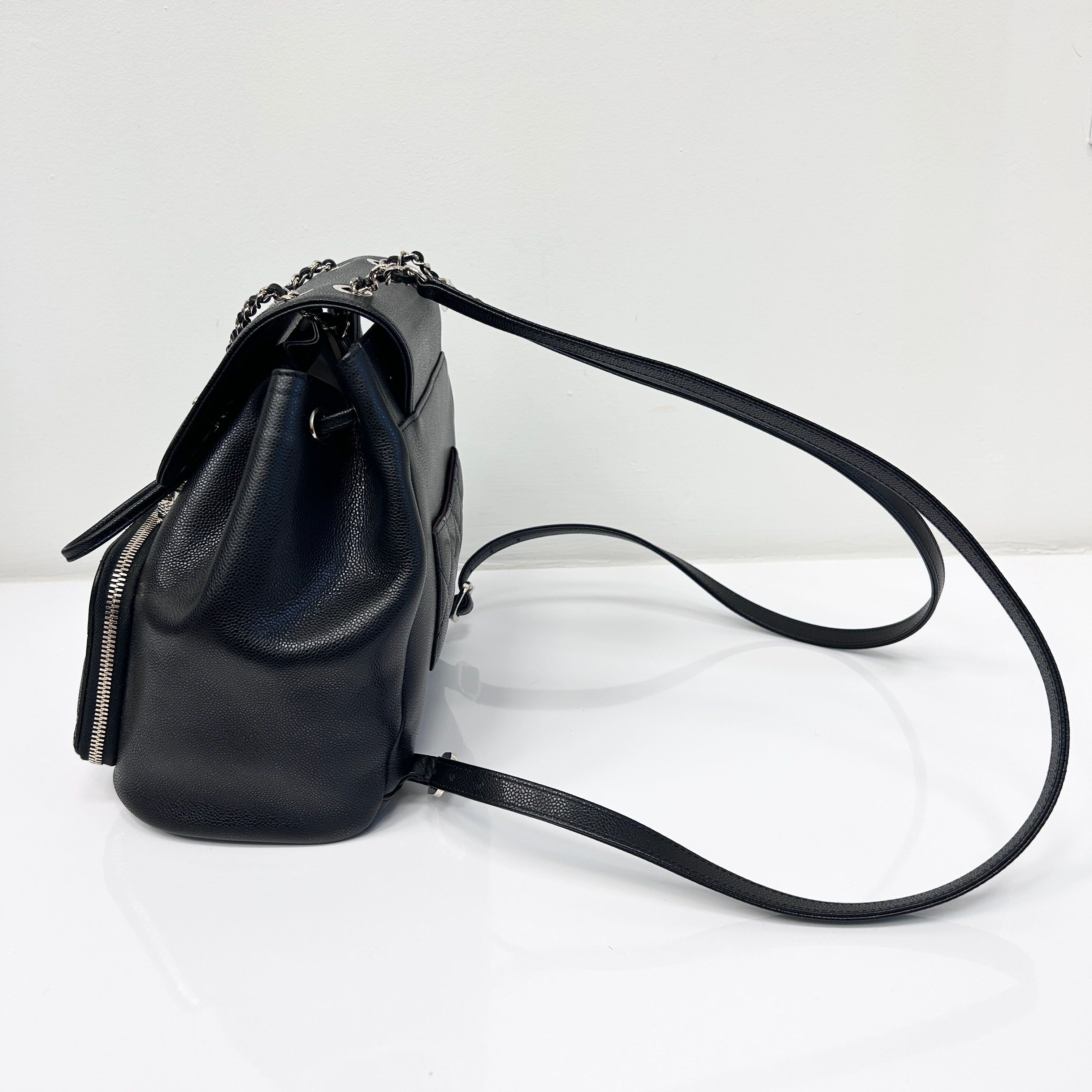 Black Quilted Caviar Leather Business Affinity Backpack Bag w/GHW