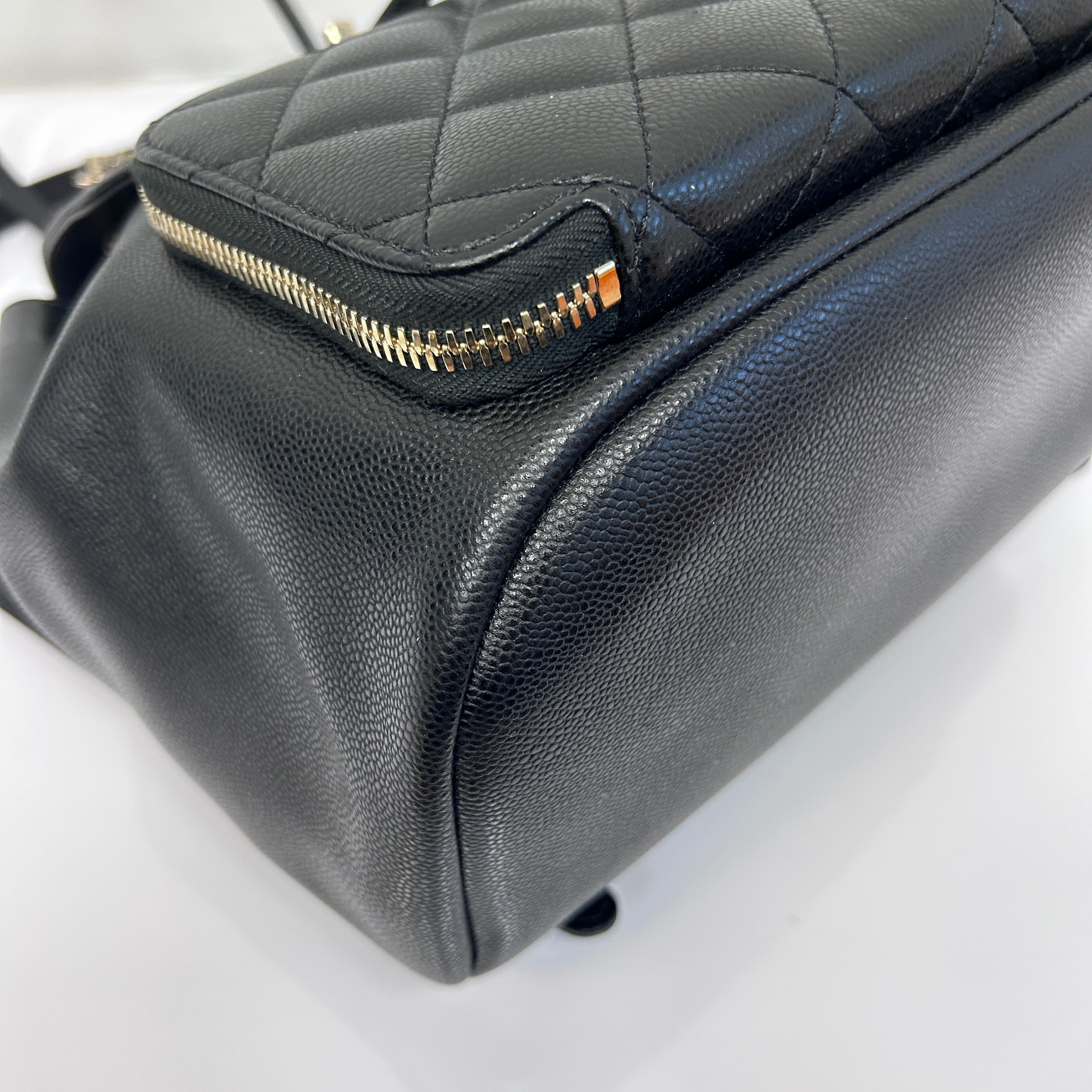 Black Quilted Caviar Leather Business Affinity Backpack Bag w/GHW
