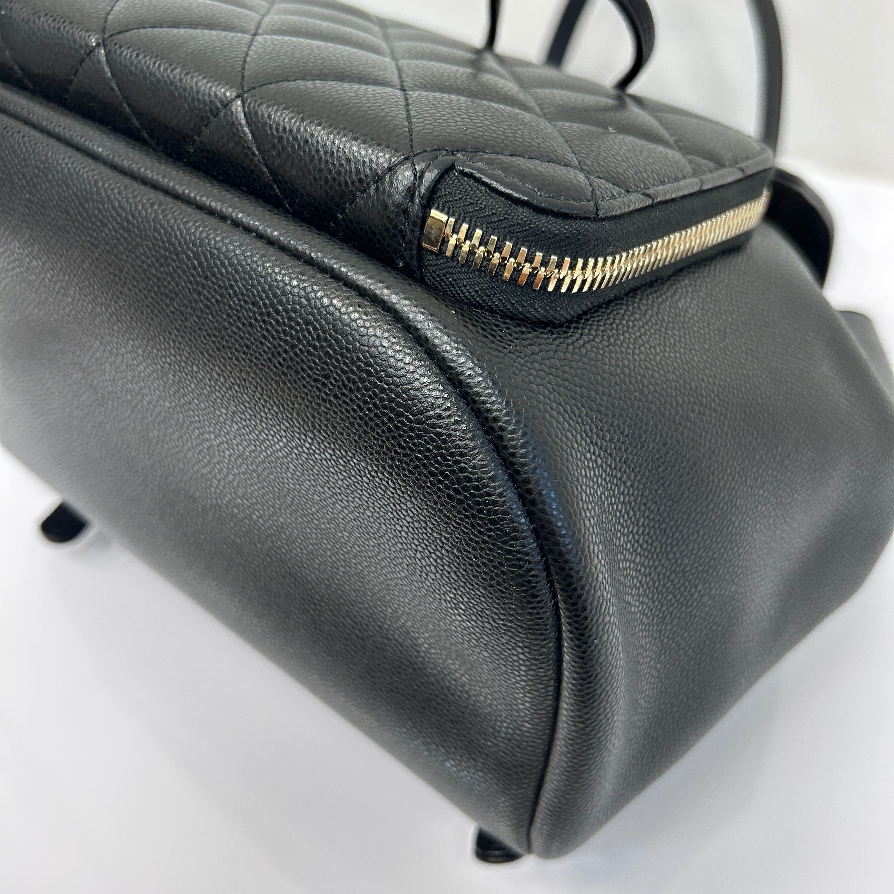 Black Quilted Caviar Leather Business Affinity Backpack Bag w/GHW