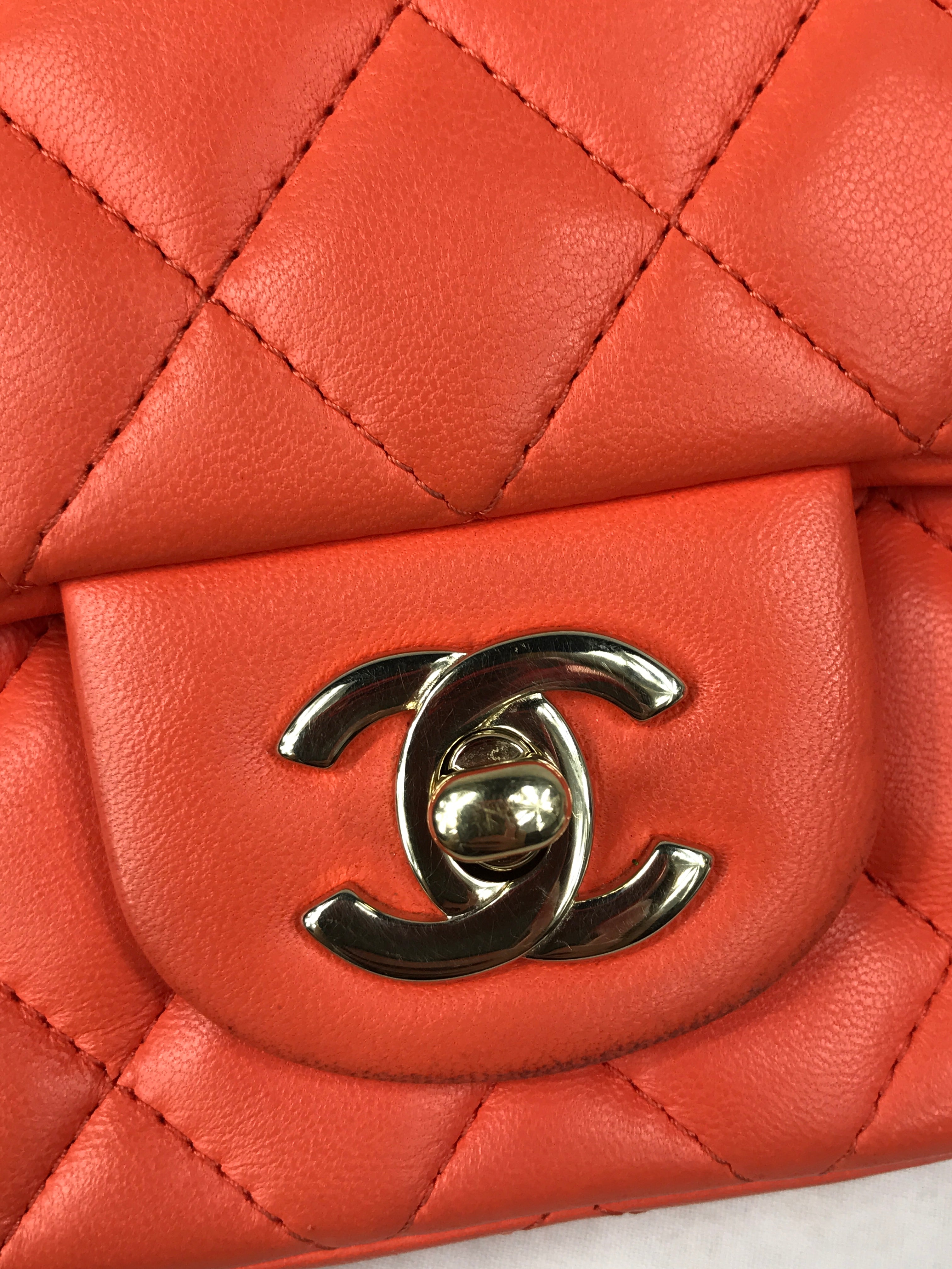 Orange Quilted Lambskin Mini Rectangle w/GHW