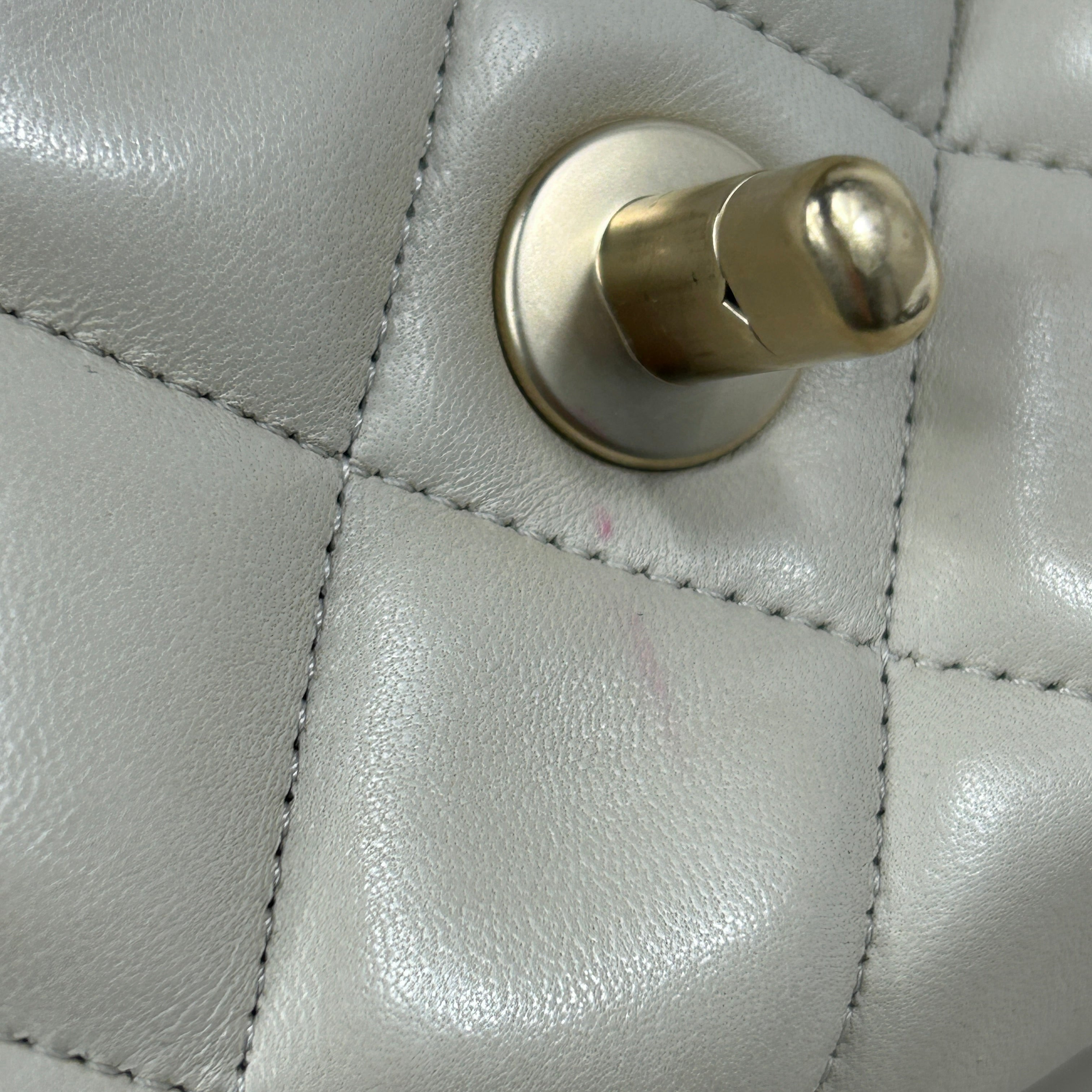 Beige Quilted Lambskin Maxi Single Classic Flap Bag w/MGHW