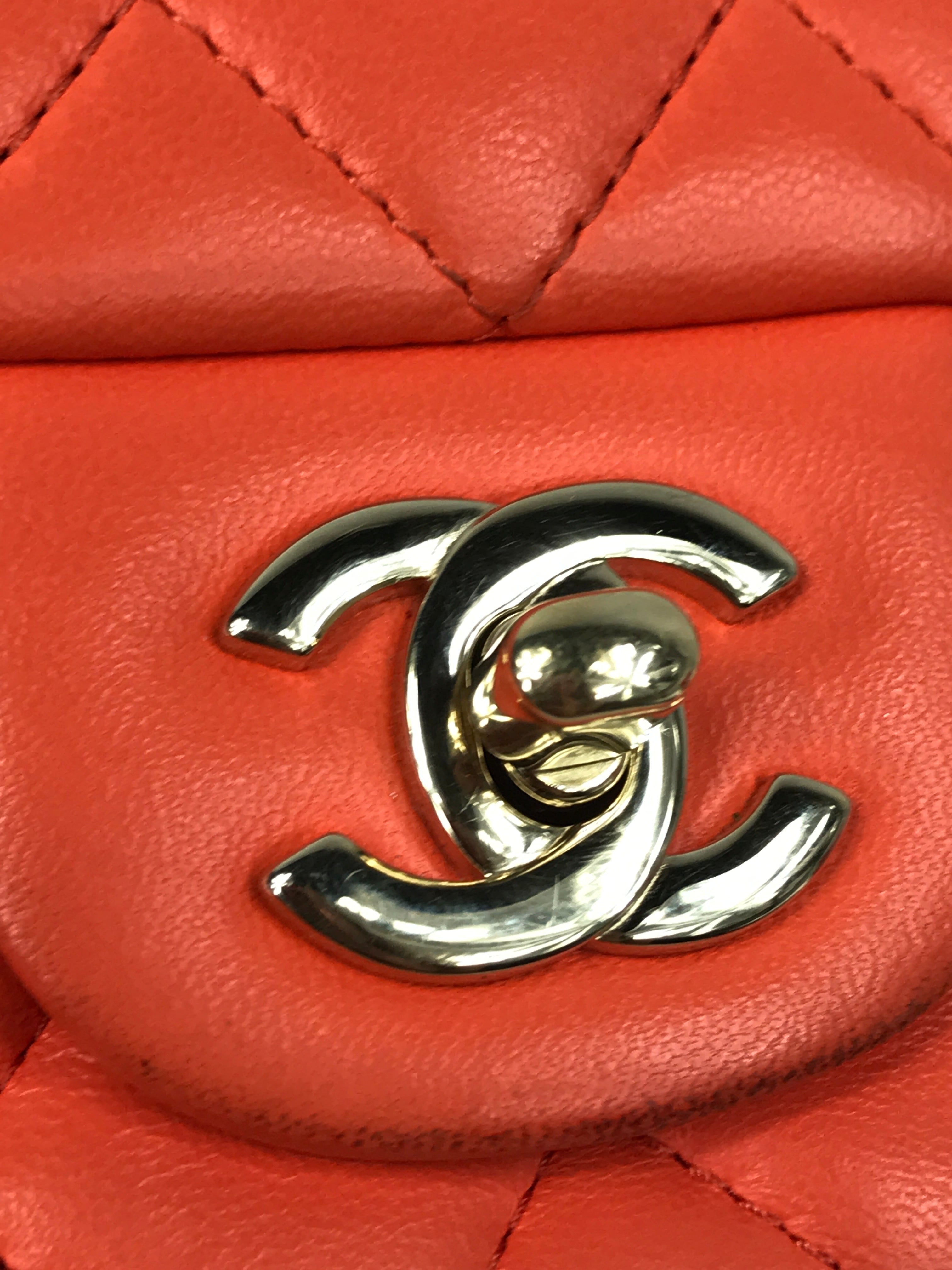 Orange Quilted Lambskin Mini Rectangle w/GHW