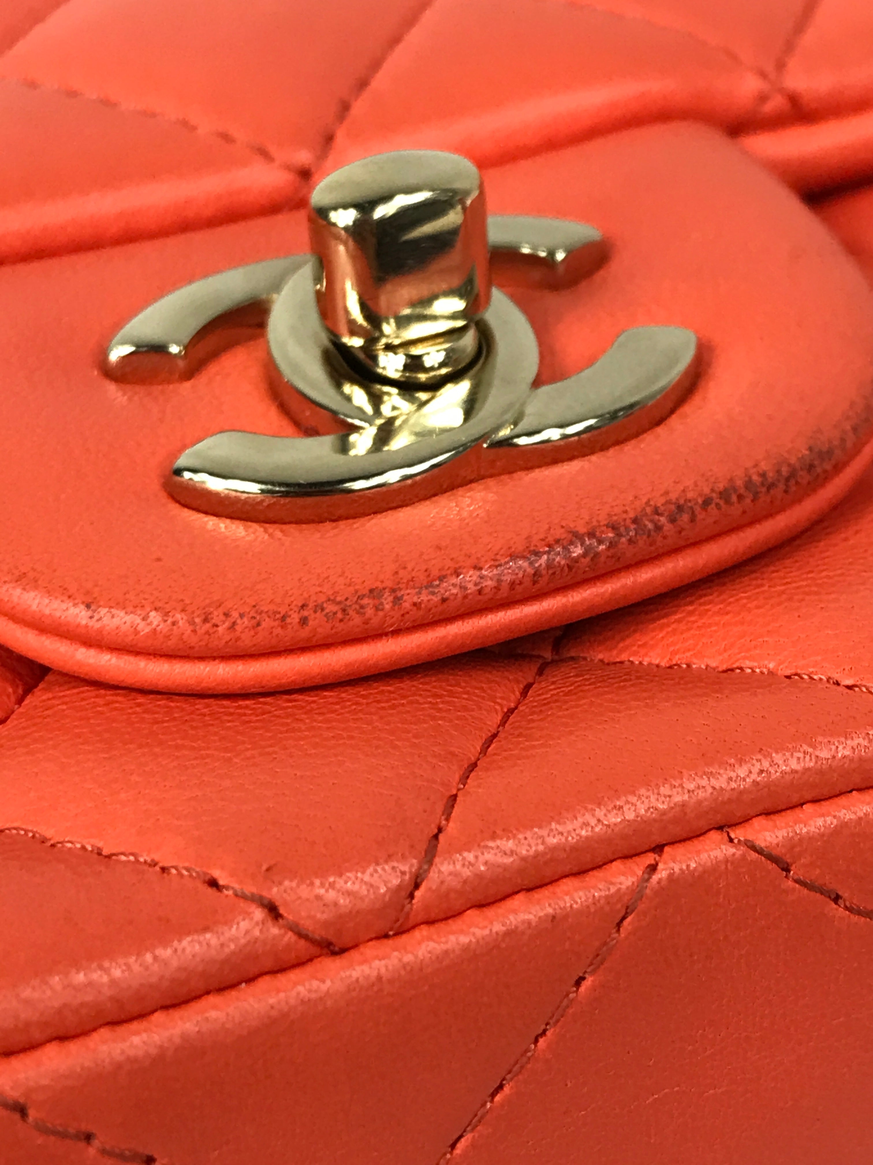 Orange Quilted Lambskin Mini Rectangle w/GHW