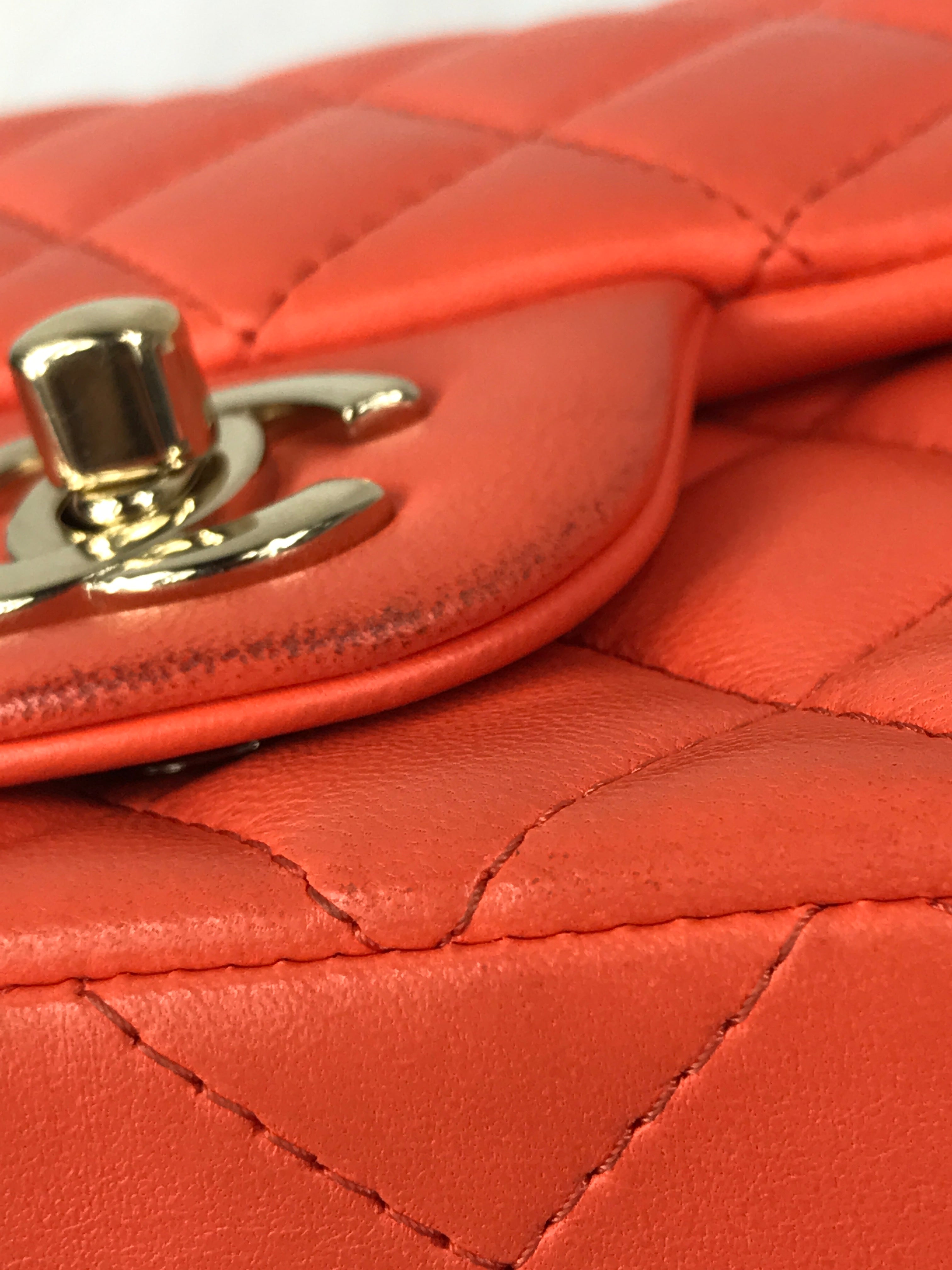 Orange Quilted Lambskin Mini Rectangle w/GHW