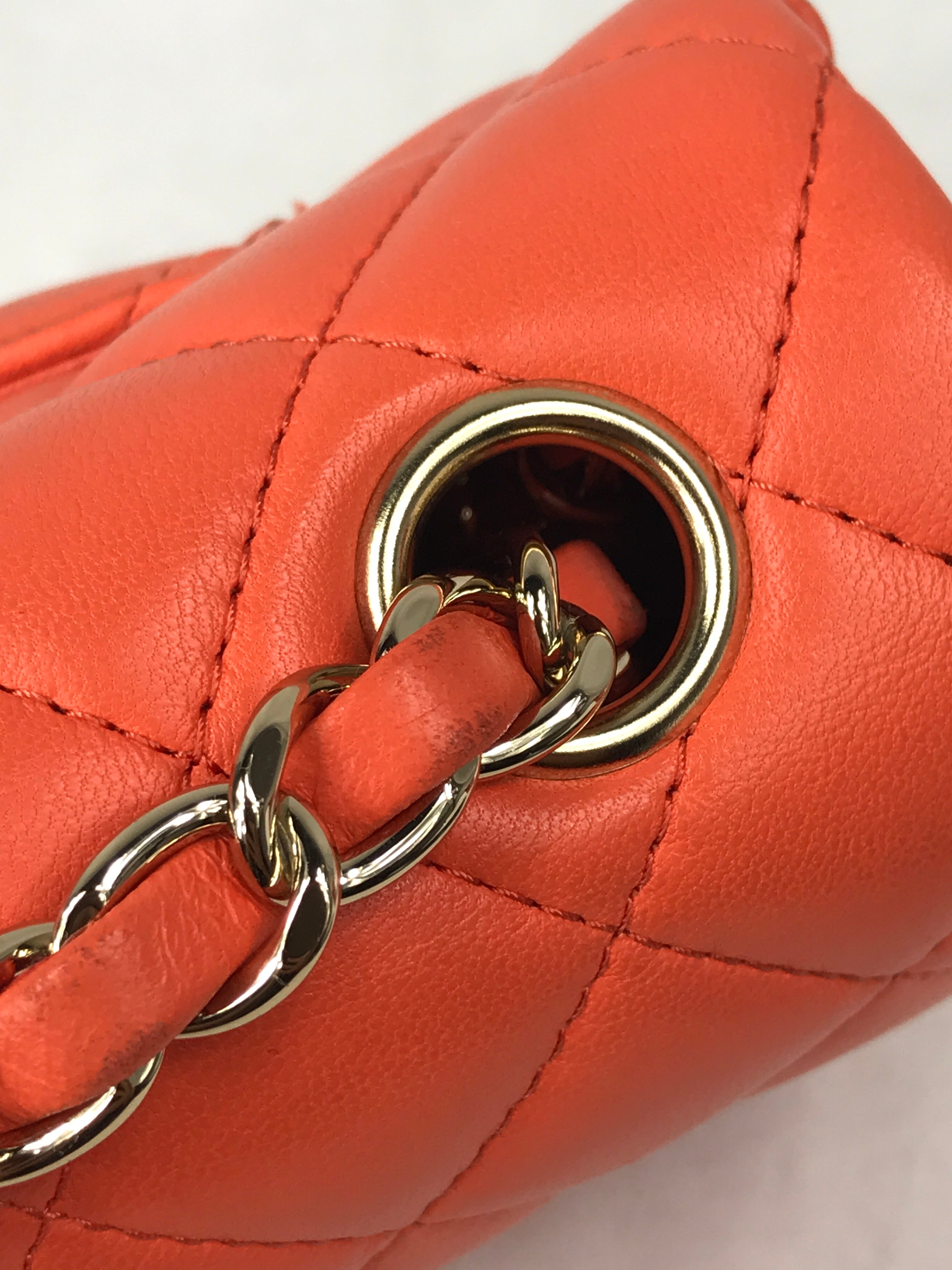 Orange Quilted Lambskin Mini Rectangle w/GHW