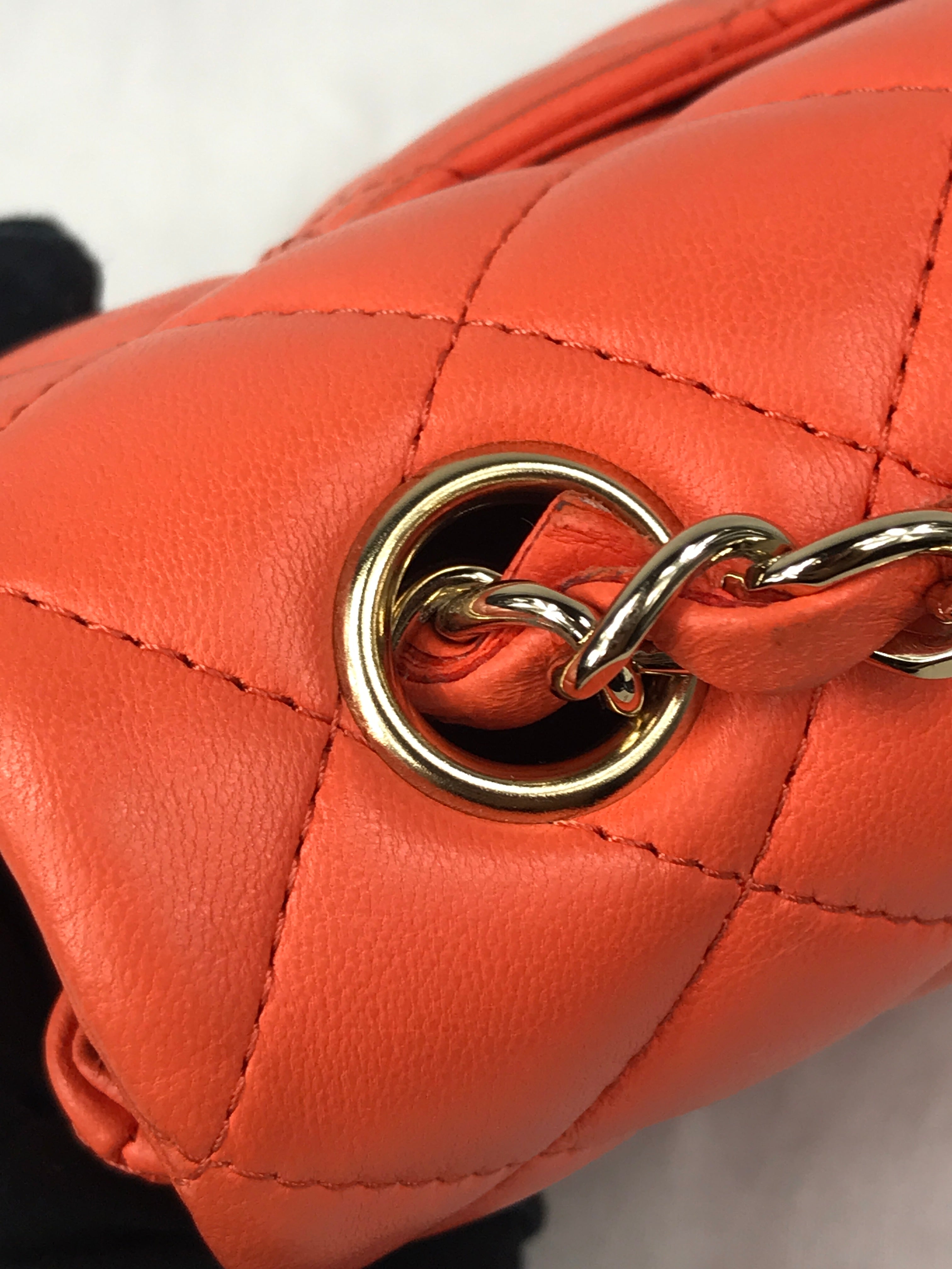 Orange Quilted Lambskin Mini Rectangle w/GHW