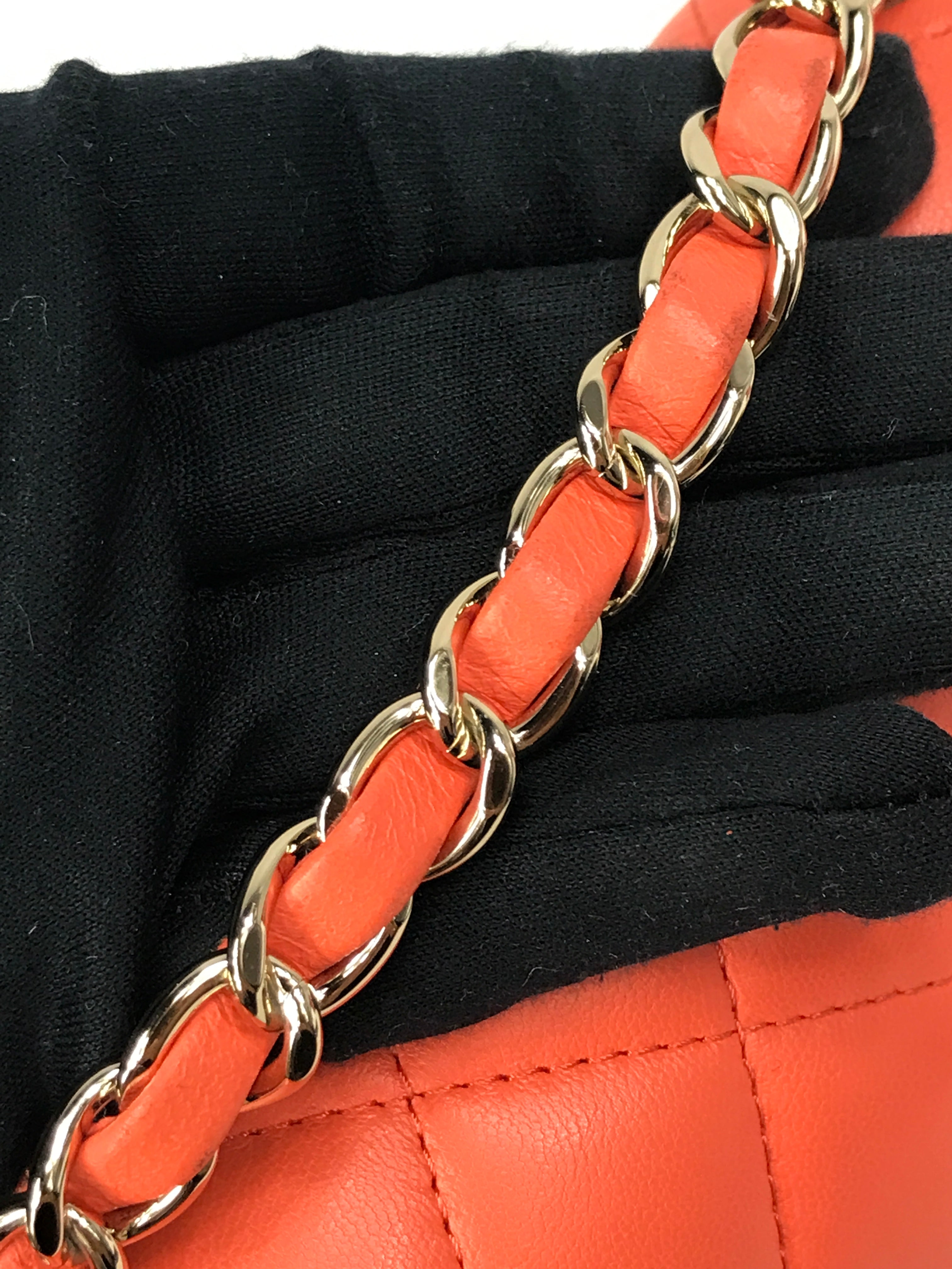 Orange Quilted Lambskin Mini Rectangle w/GHW