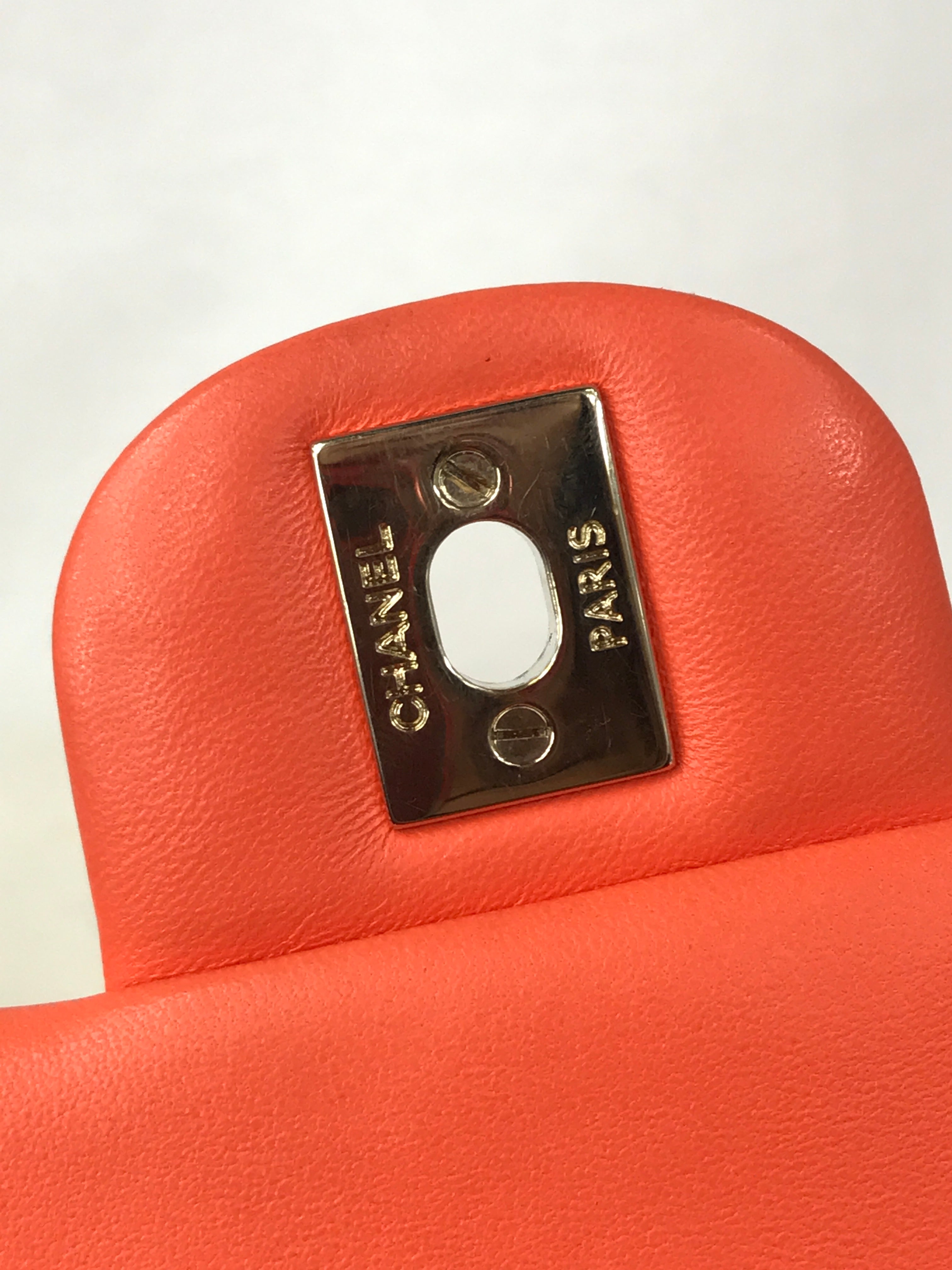 Orange Quilted Lambskin Mini Rectangle w/GHW