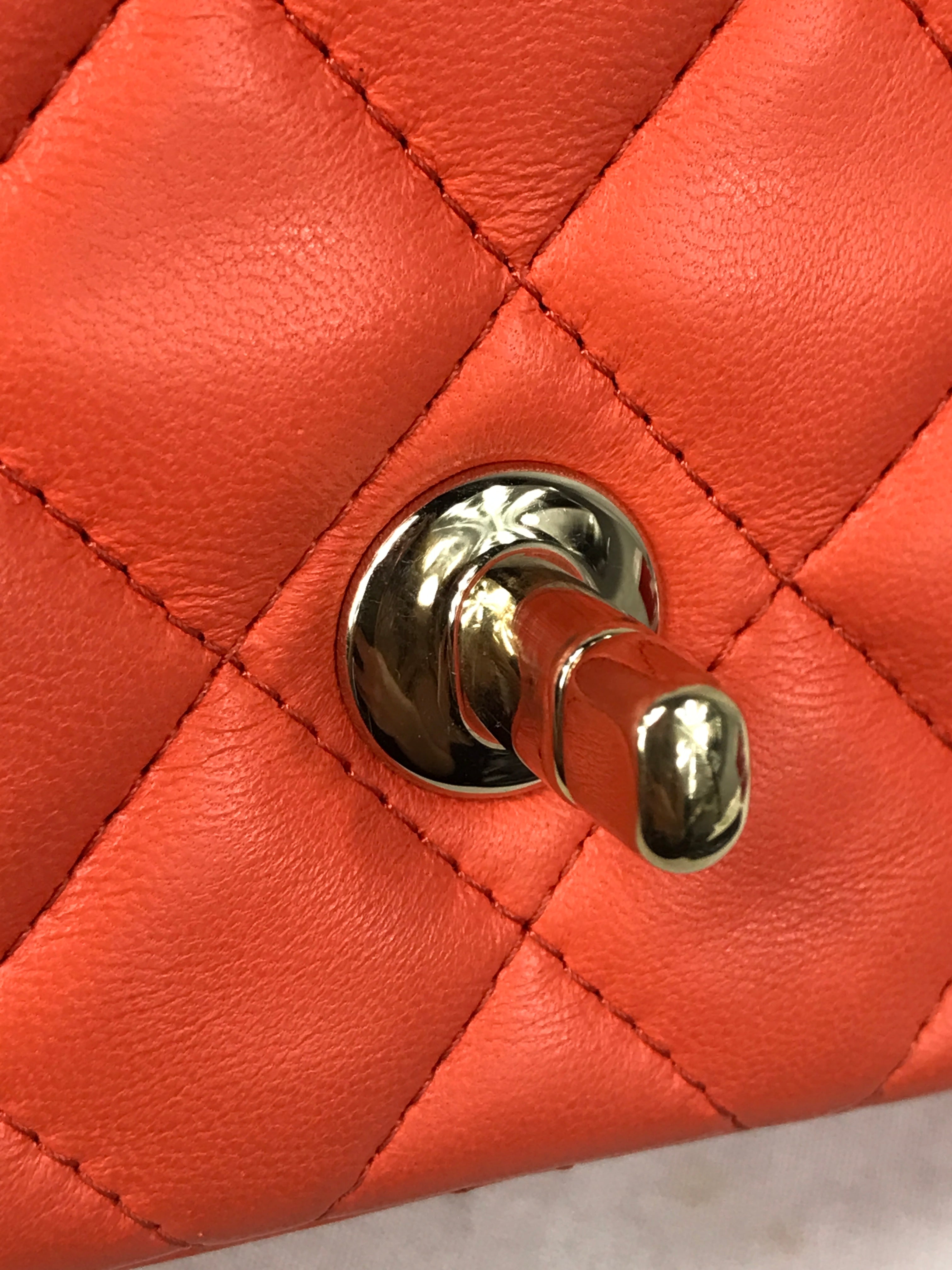 Orange Quilted Lambskin Mini Rectangle w/GHW