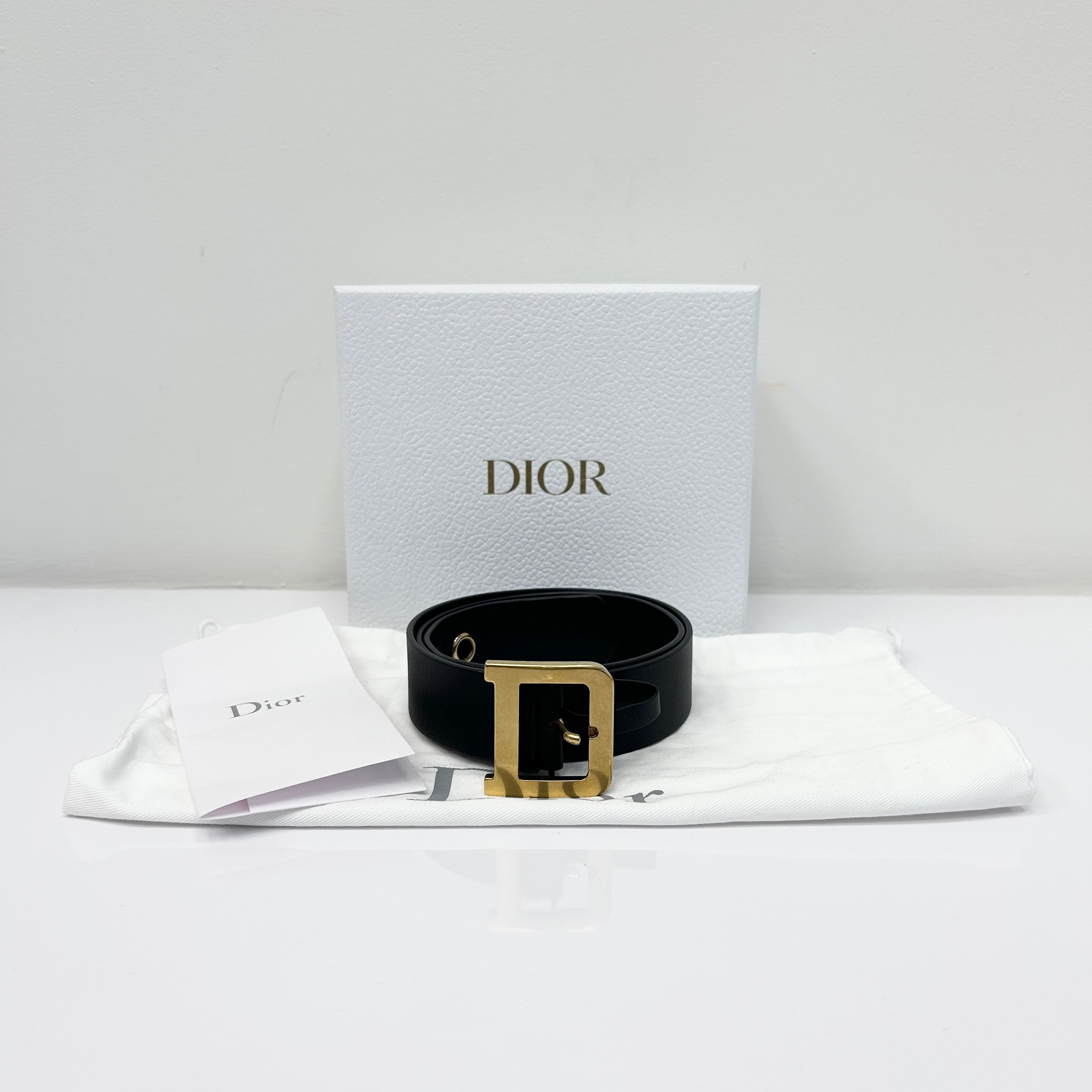 Black Leather D Buckle Waist Belt