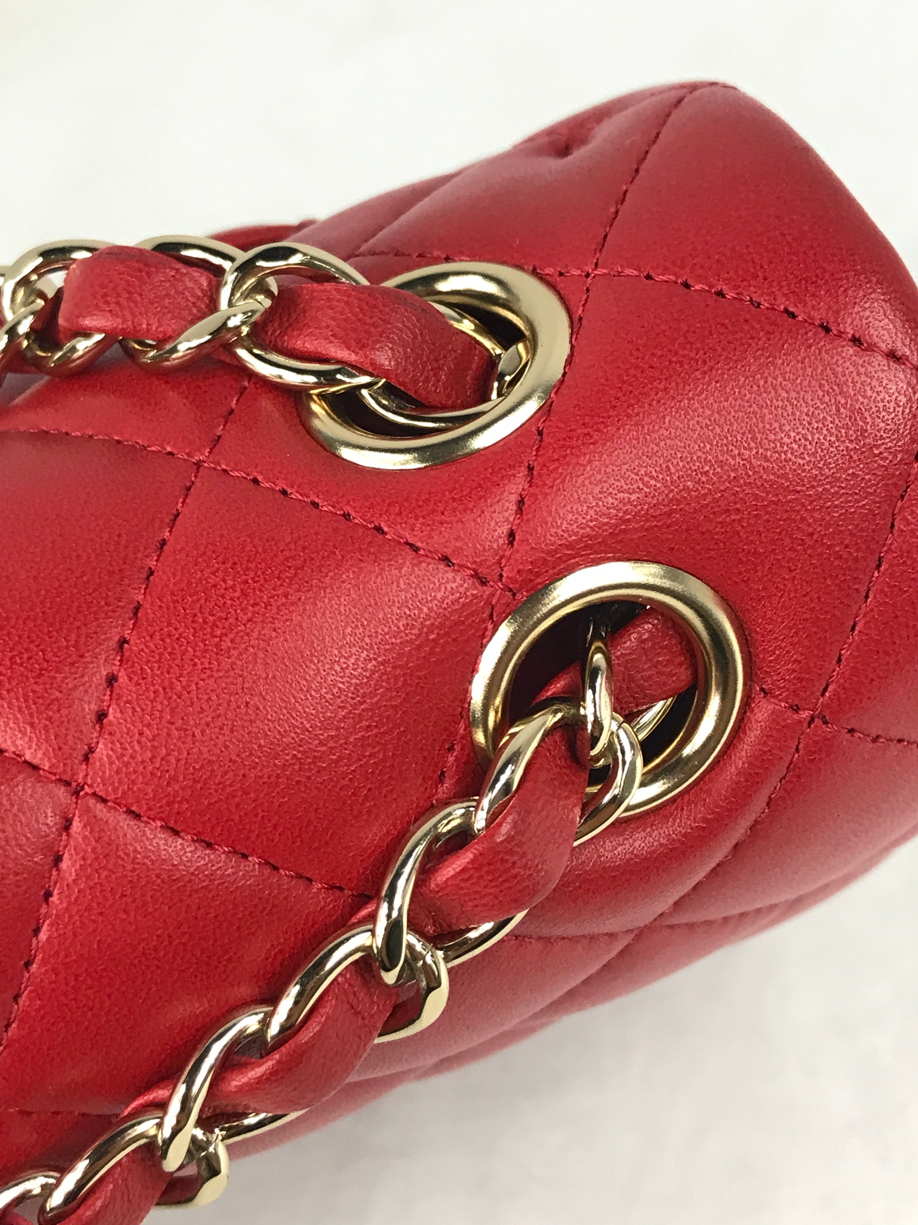 Red Quilted Small Lambskin Double Classic Flap w/GHW