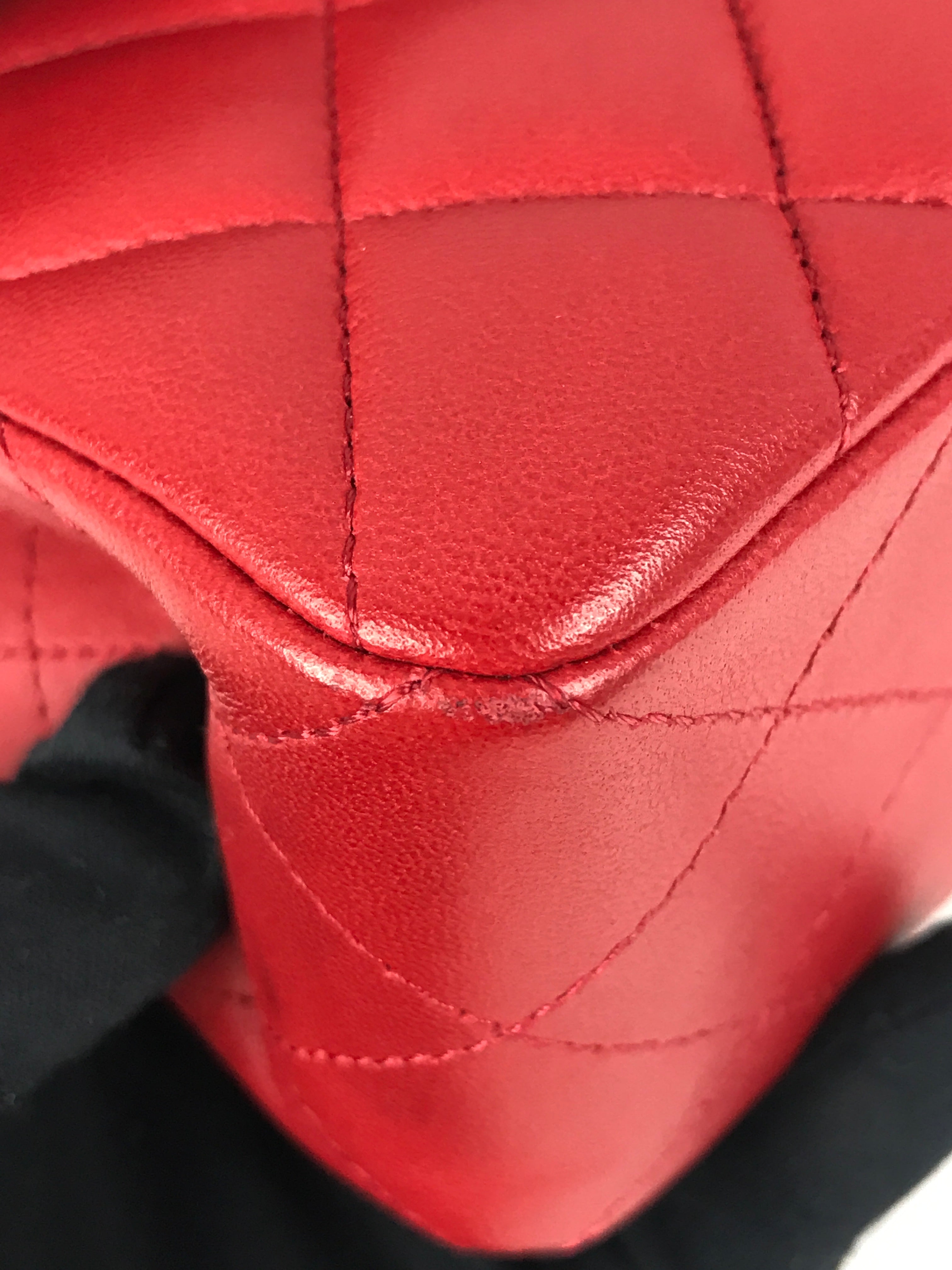 Red Quilted Small Lambskin Double Classic Flap w/GHW