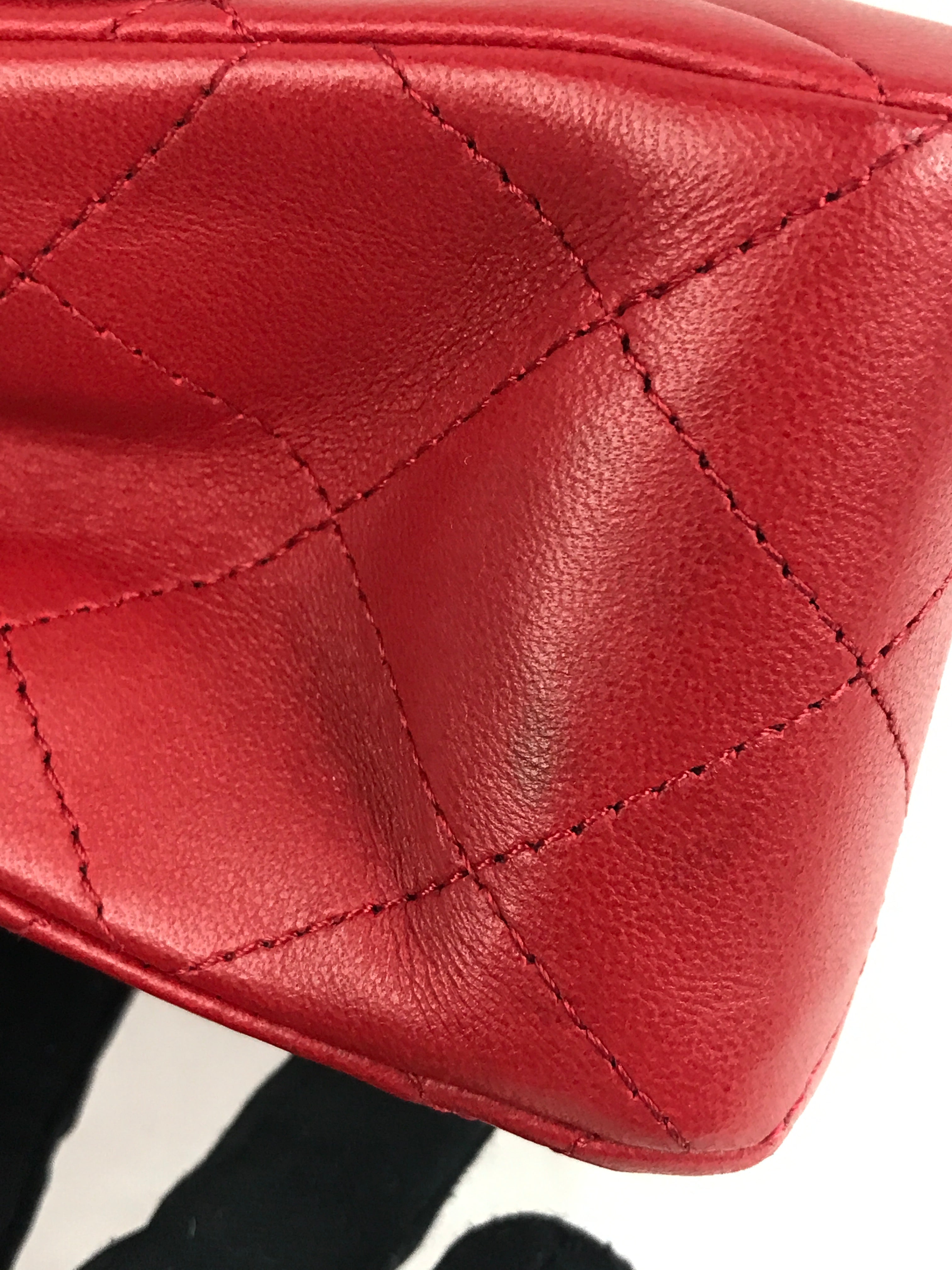 Red Quilted Small Lambskin Double Classic Flap w/GHW